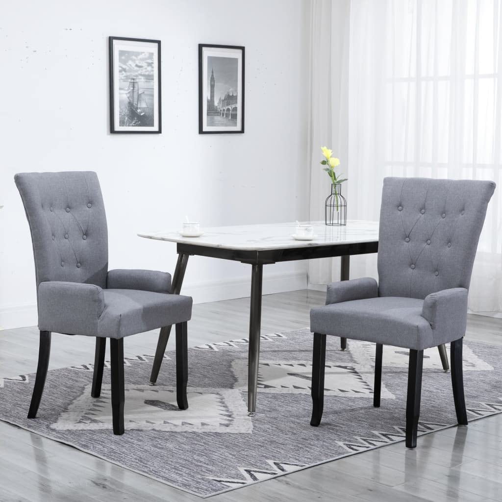 Light Grey Fabric Dining Chairs with Armrests - Comfortable Kitchen & Dining Room Chairs for Home, Restaurant - Perfect for Family Meals, Entertaining Guests & Cozy Dining