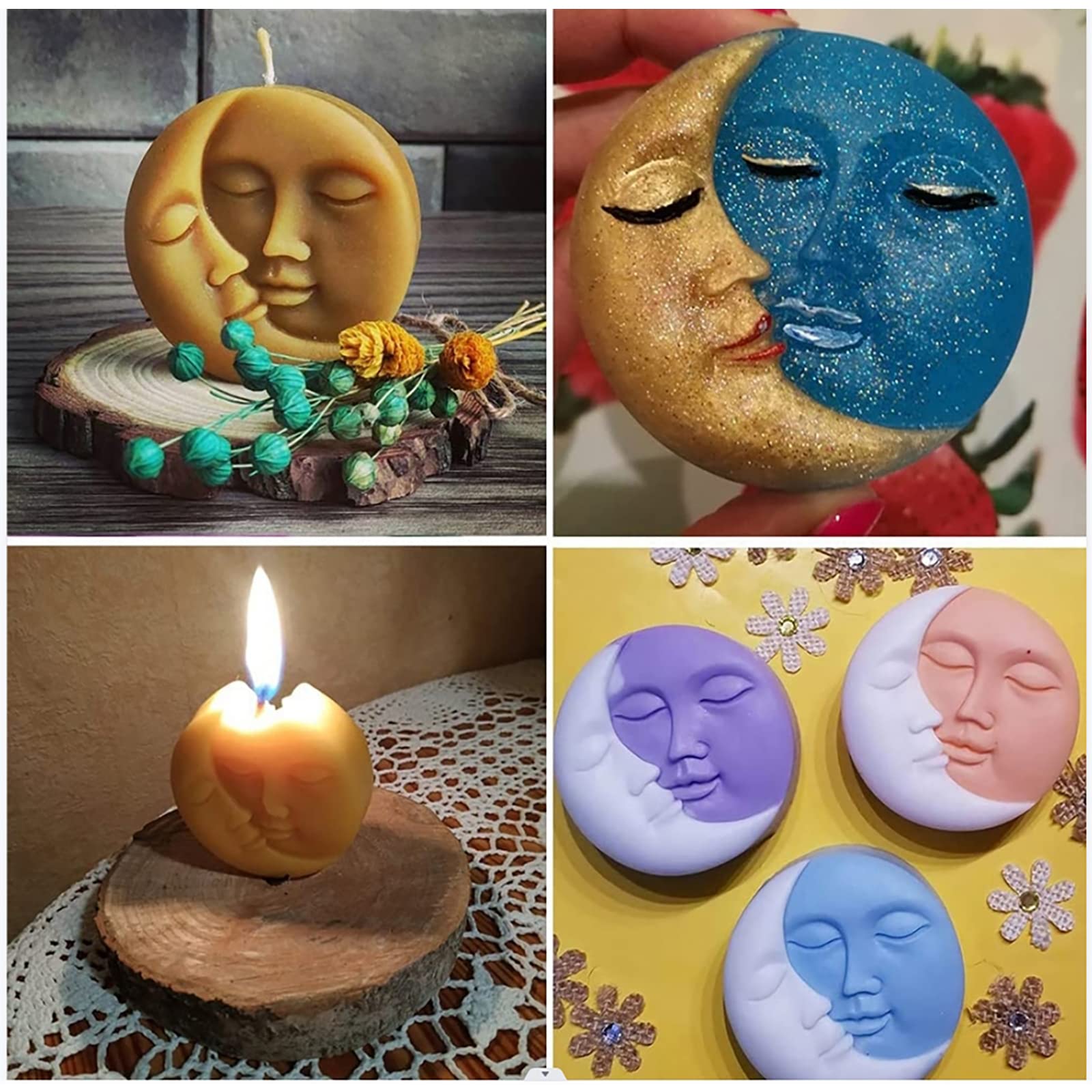 2 Pack Silicone Soap Molds - Sun & Moon Face Shaped DIY Soap Making Kit, Reusable Bath Bomb Molds for Chocolate, Candle Making, Valentine's Day Wedding Gifts - Perfect for Home Spa, DIY Crafts & Party Favors