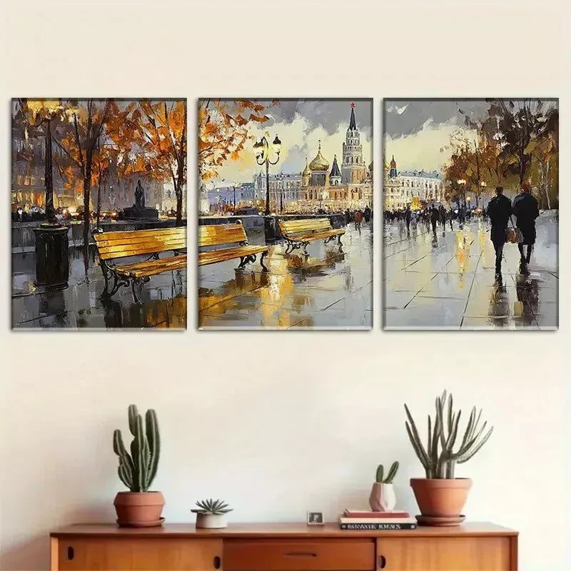 3-Piece Serene Romantic Autumn Cityscape Wrapped Wall Art Set - Framed Canvas 40x60cm (16x24in) - High Quality Print, 100% Australian Made, Ready to Hang - Perfect for Living Room, Bedroom & Office Decor