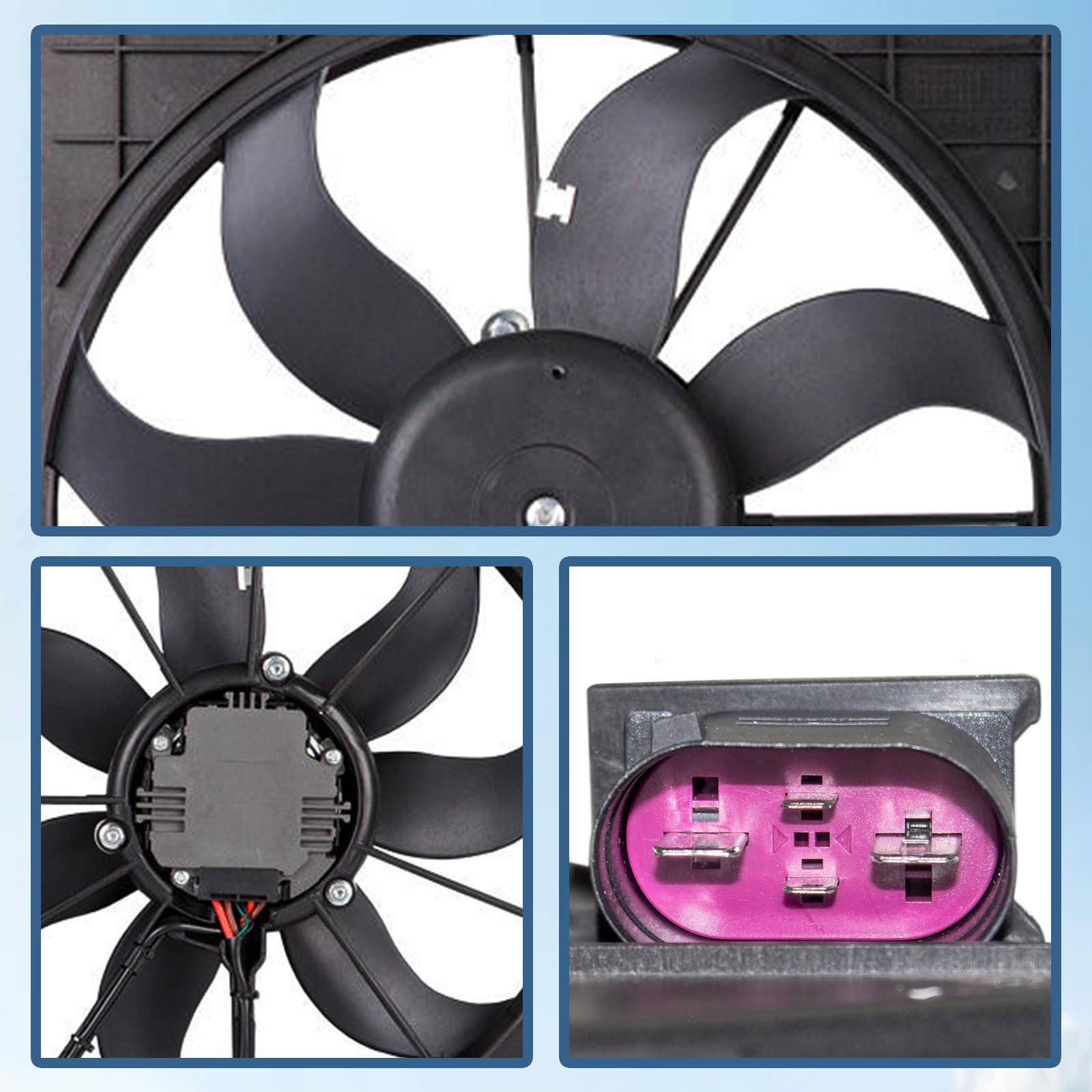 Bapmic 1K0121205AD9B9 Radiator Cooling Fan Assembly Compatible with VW Jetta Beetle Tiguan Golf & Audi A3 TT 2.0L Diesel Engine - Perfect for Engine Cooling System Repair & Maintenance
