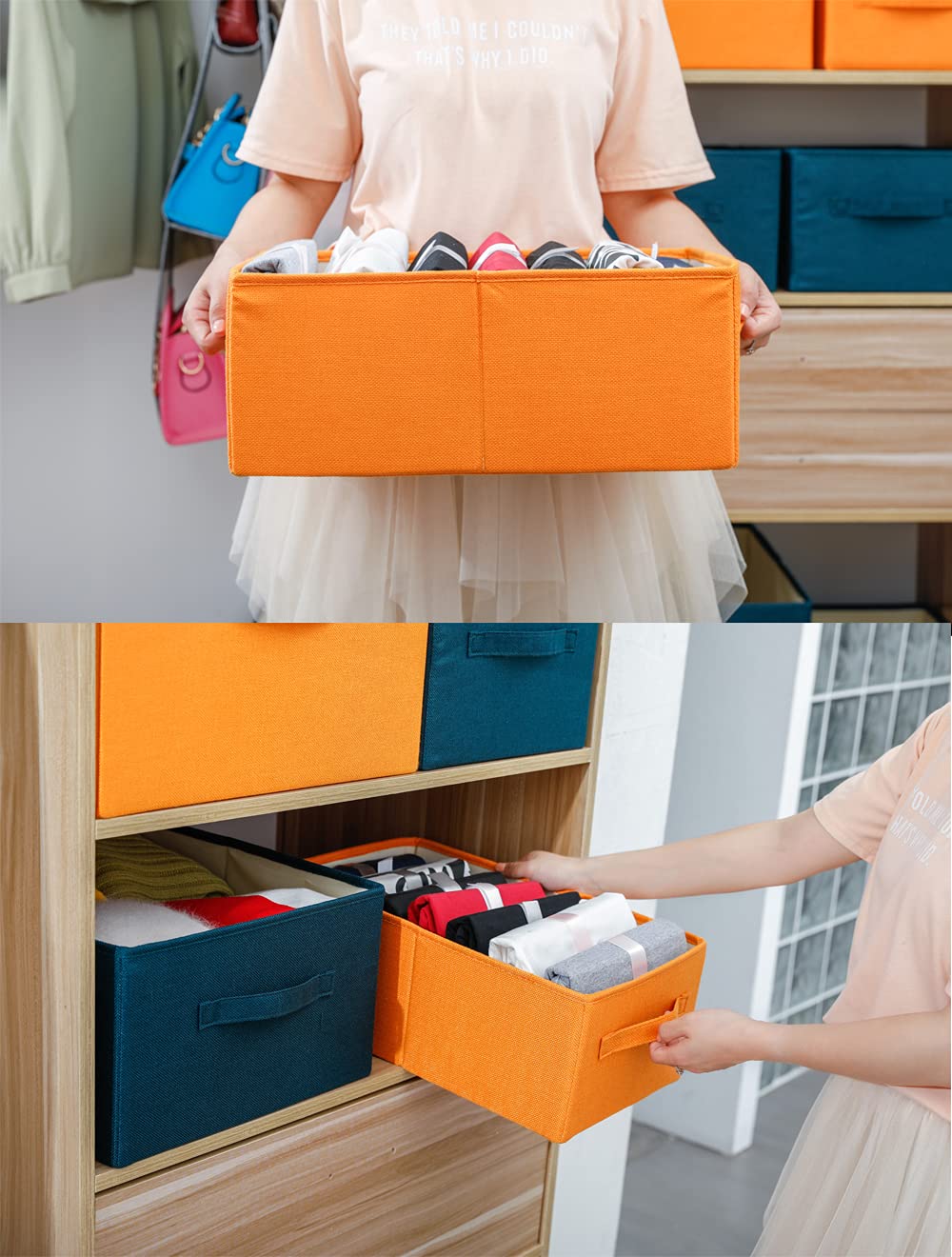 ALYER Foldable Fabric Storage Bin with Handles - Collapsible Shelf Organizer for Closet, Nursery, Office | Perfect for Toys, Books, Clothes & Baby Items (Orange) - Space-Saving Home & Office Organization Solution