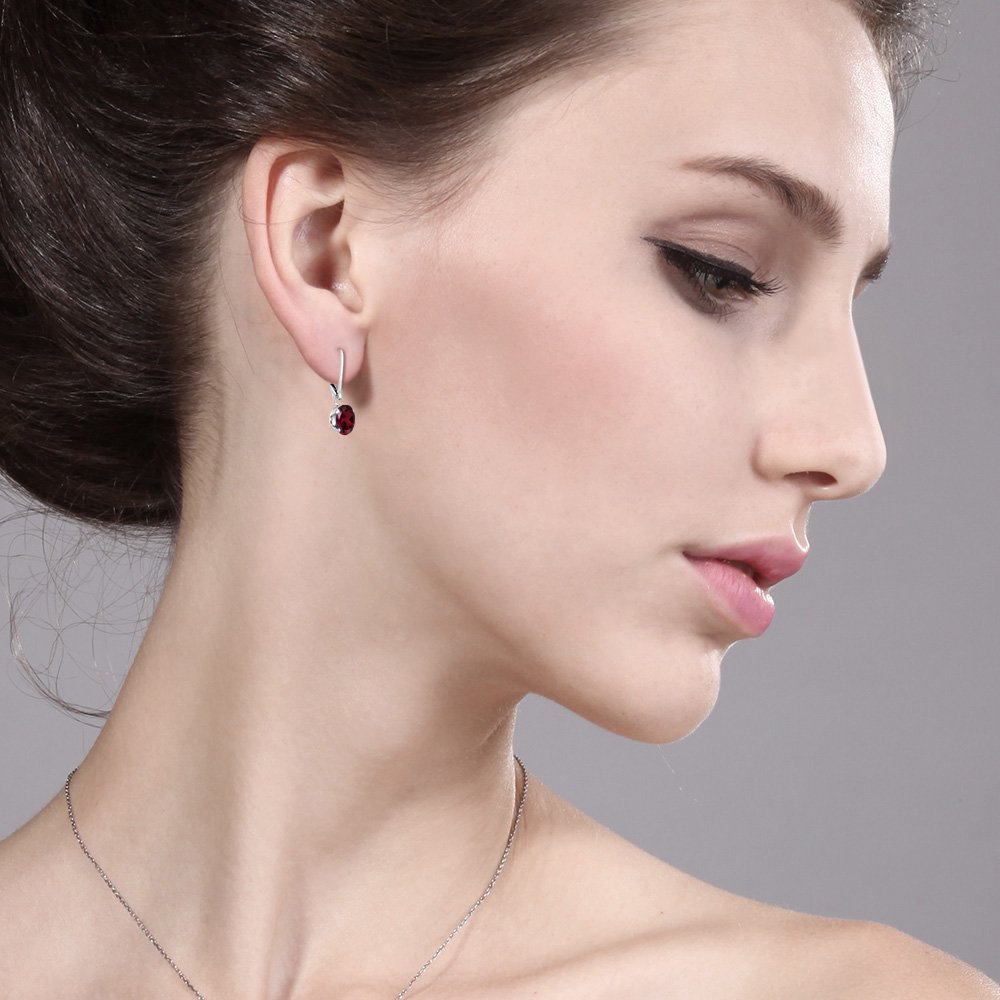 Gem Stone King 8X6MM Oval Genuine Birthstone Leverback Earrings - 925 Sterling Silver Drop Dangle Earrings for Women | Perfect Gift for Birthday, Anniversary & Mother's Day