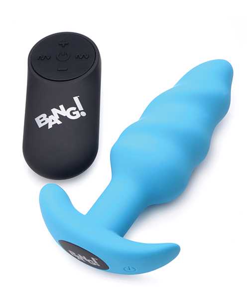 21x Vibrating Silicone Rechargeable Swirl Anal Plug with Wireless Remote - Blue | Adult Toy for Couples Play & Solo Pleasure
