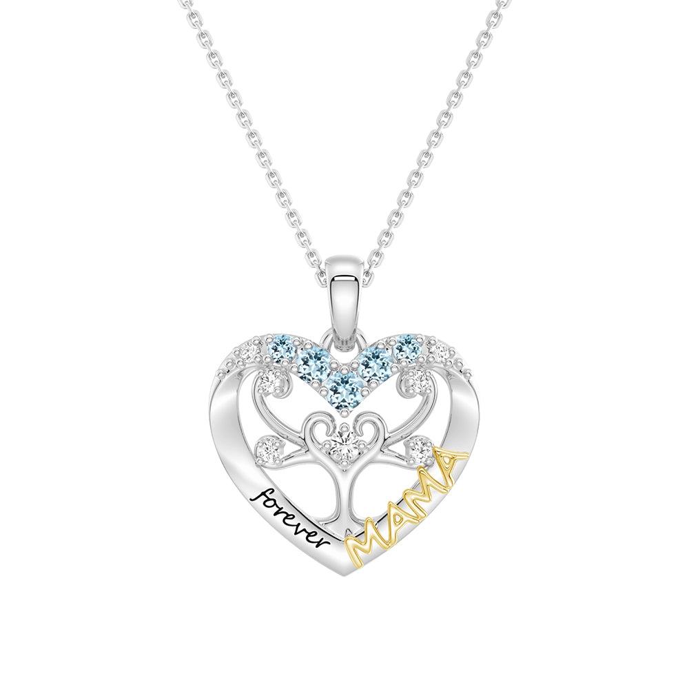 Custom Birthstone Heart Tree Necklace - Personalized Forever MAMA Pendant Jewelry for Women, Mothers, Grandmothers | Gift for Birthday, Mother's Day, Anniversary & Special Occasions