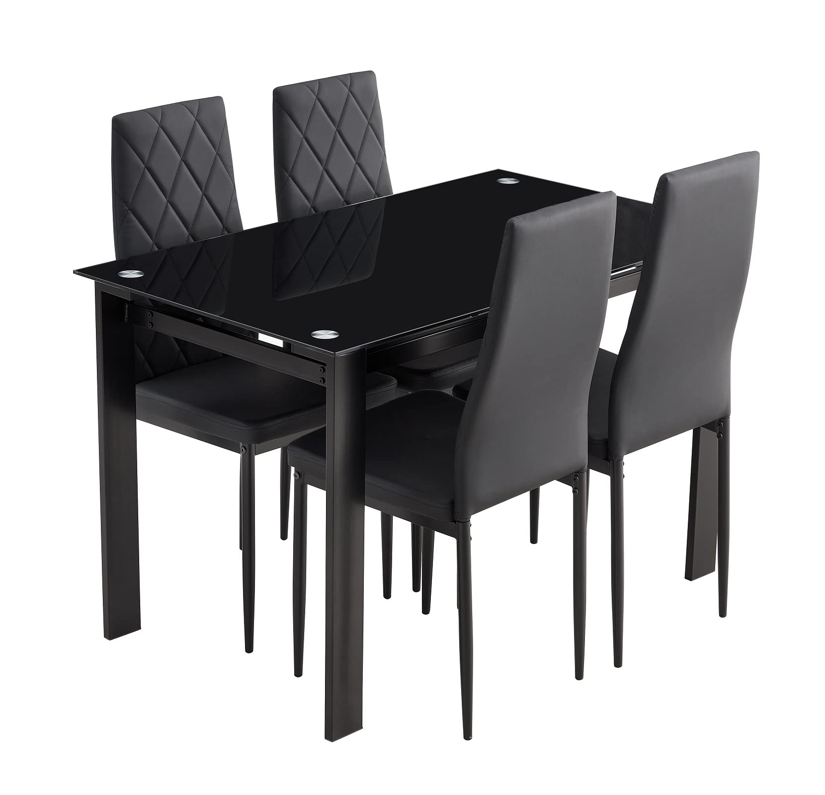 Binrrio 5-Piece Dining Table Set with Tempered Glass Top & 4 High Back Chairs - Modern Black Kitchen & Dining Room Furniture for Family Gatherings & Dinner Parties