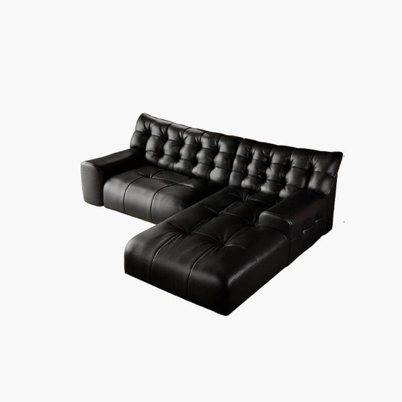 Black L-Shape Sofa Chaise with Tufted Back & Button Details - Modern Living Room Furniture for Small Spaces & Apartments