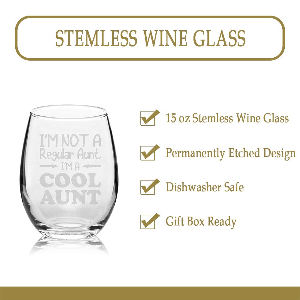 Funny Stemless Wine Glass - Cool Aunt Birthday Gift with 'I'm Not A Regular Aunt' Design - Perfect for Wine Parties, Charcuterie Boards & Unique Gifts