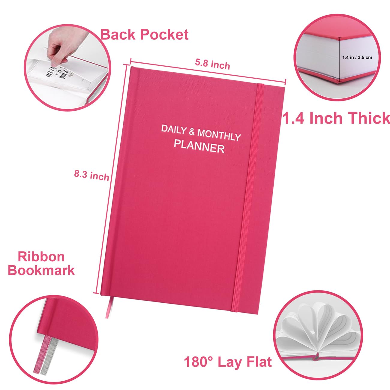 2025 ADHD Daily & Monthly Planner - Undated Two Pages Per Day for Focus & Goal Achievement, 5.8''×8.3'' Pink Planner for Students & Professionals - Perfect for Time Management, Productivity & Stress Reduction