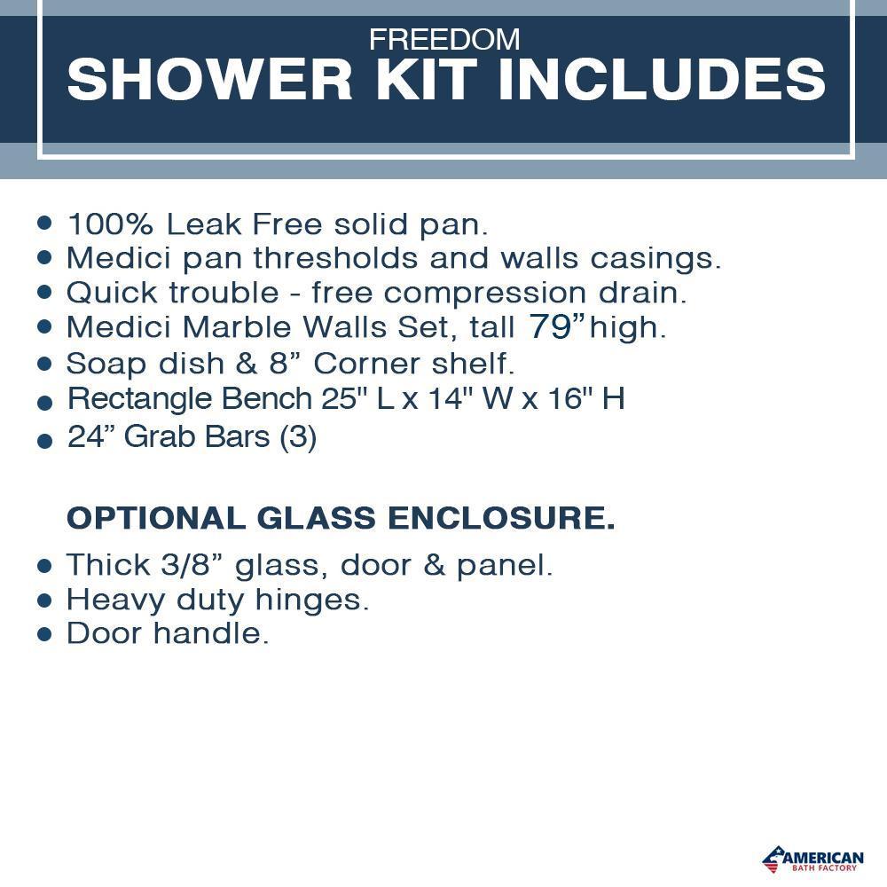 Freedom Rafe Marble Honey Hex Mosaic Alcove Shower Enclosure Kit - Waterproof Bathroom Tile Set for Modern Home Renovation, DIY Shower Wall Installation, Spa-Style Bathroom Upgrade