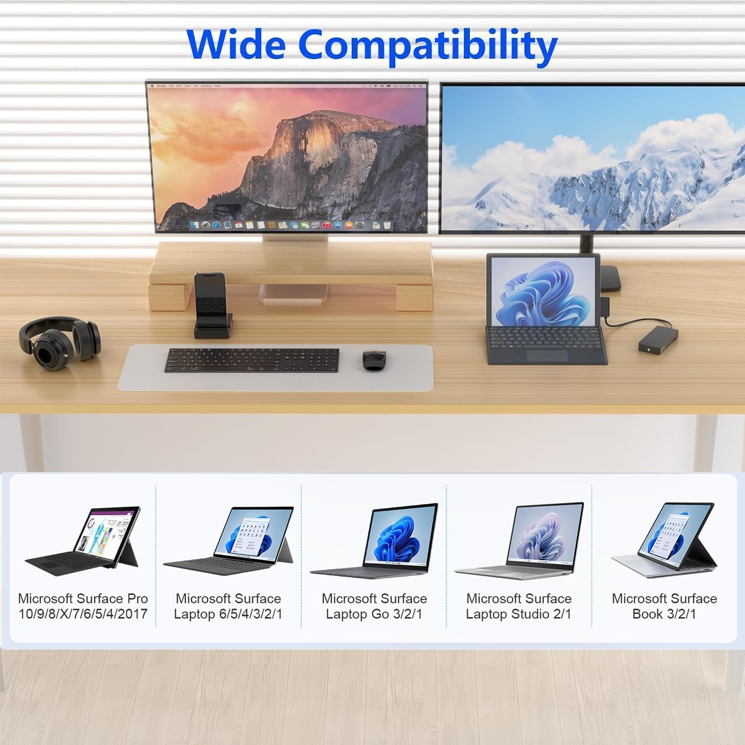 Microsoft Surface Pro Docking Station - 12-in-1 Triple Monitor Dock with Dual HDMI & VGA, Ethernet, SD/TF Card Reader, Audio & 4 USB Ports - Compatible with Surface Pro 10/9/8/X/7/6/5/4, Surface Laptop 6/5/4/3/2, Surface Book - Perfect for Home Office, Gaming & Multi-Tasking Workspace Setup
