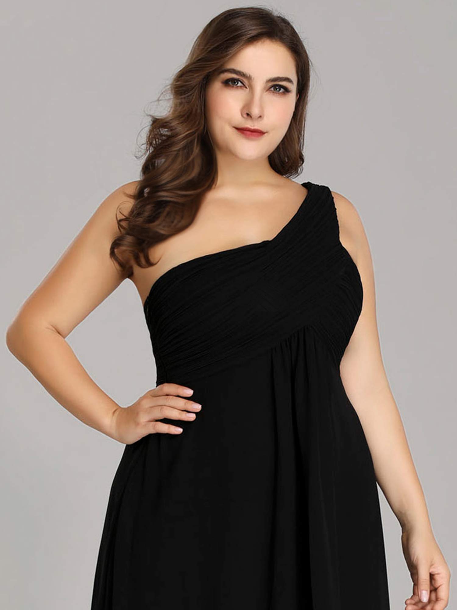Ever-Pretty Women's One Shoulder Ruched Empire Waist Chiffon Maxi Dress - Plus Size Formal Gown for Bridesmaid, Prom, Evening Party & Special Occasions (Style 09816-PZUSA)