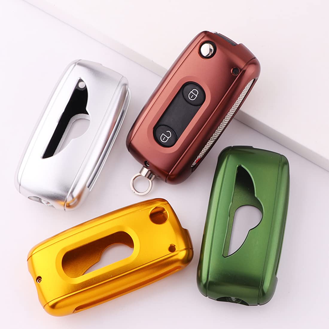 Premium Aluminum Key Fob Case Cover for Bentley Continental GT/GTC/Mulsanne - Durable Metal Key Holder with Key Ring Accessories (Brown) - Perfect for Luxury Car Key Protection & Style Enhancement