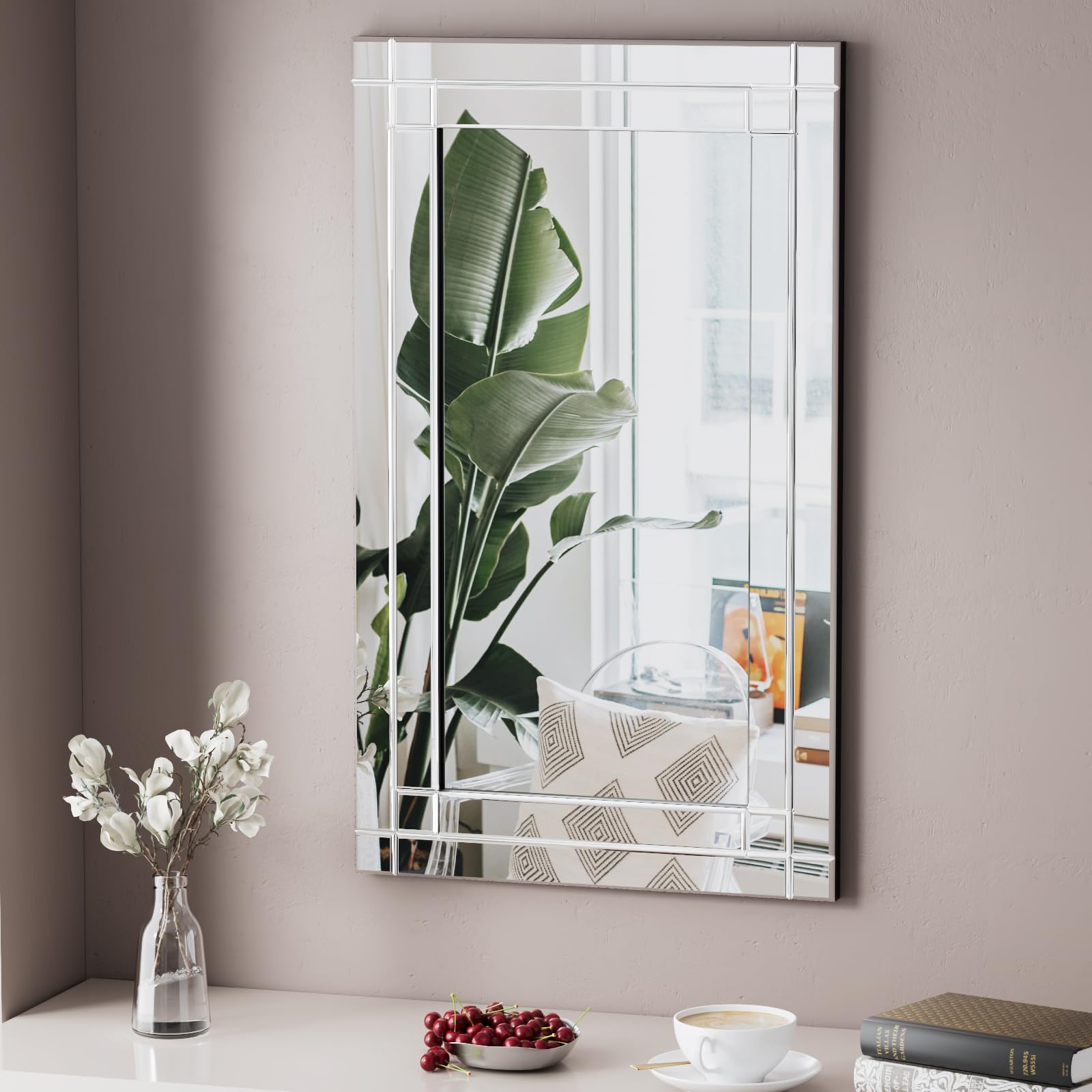 18x30 Inch Frameless Rectangular Wall Mirror with Polished Beveled Edge - Modern Silver Decorative Mirror for Bathroom Vanity, Entryway & Living Room | Home Decor, Dressing & Interior Design
