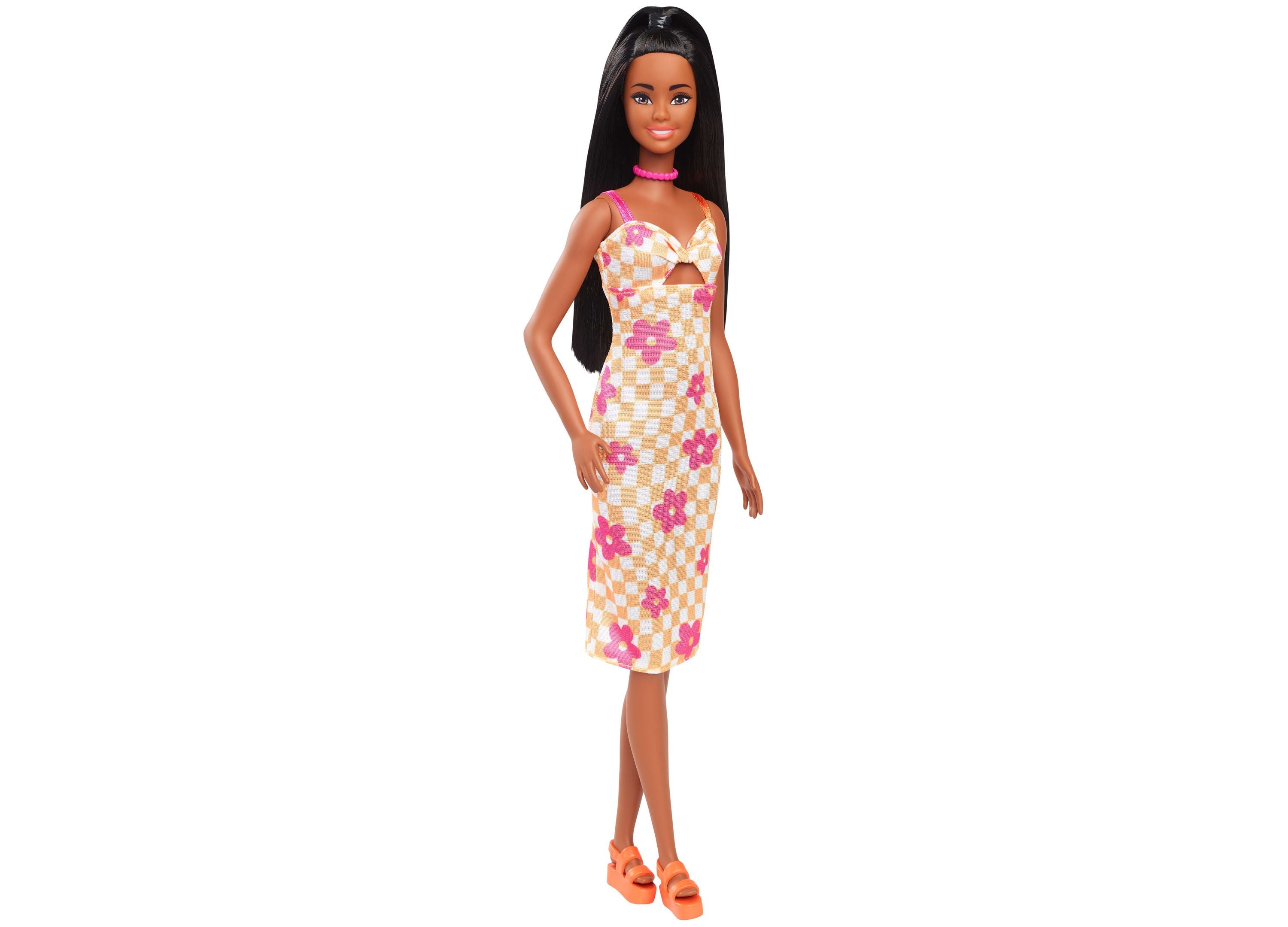 Barbie Fashionistas Doll #233 with Flower Checkered Midi Dress - Collectible Doll for Girls Ages 3+ | Perfect for Playtime, Birthday Gifts & Doll Collection Displays