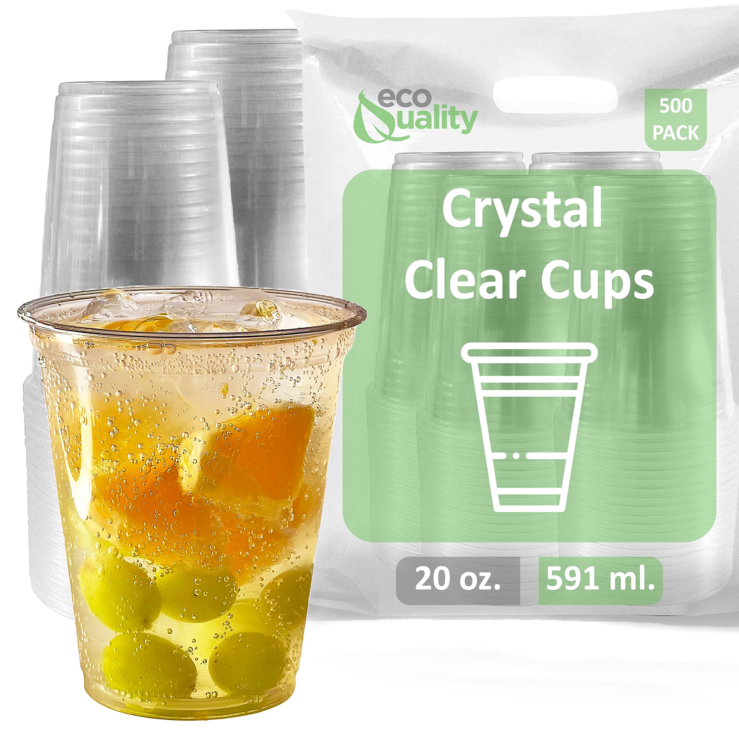 20oz Clear Plastic Disposable PET Cups - 500 Pack Crystal Clear Cold Drink Cups for Smoothies, Iced Coffee, Juice, Soda & Cocktails | Perfect for Coffee Shops, Parties, Restaurants & Events (Bulk 500 Count)