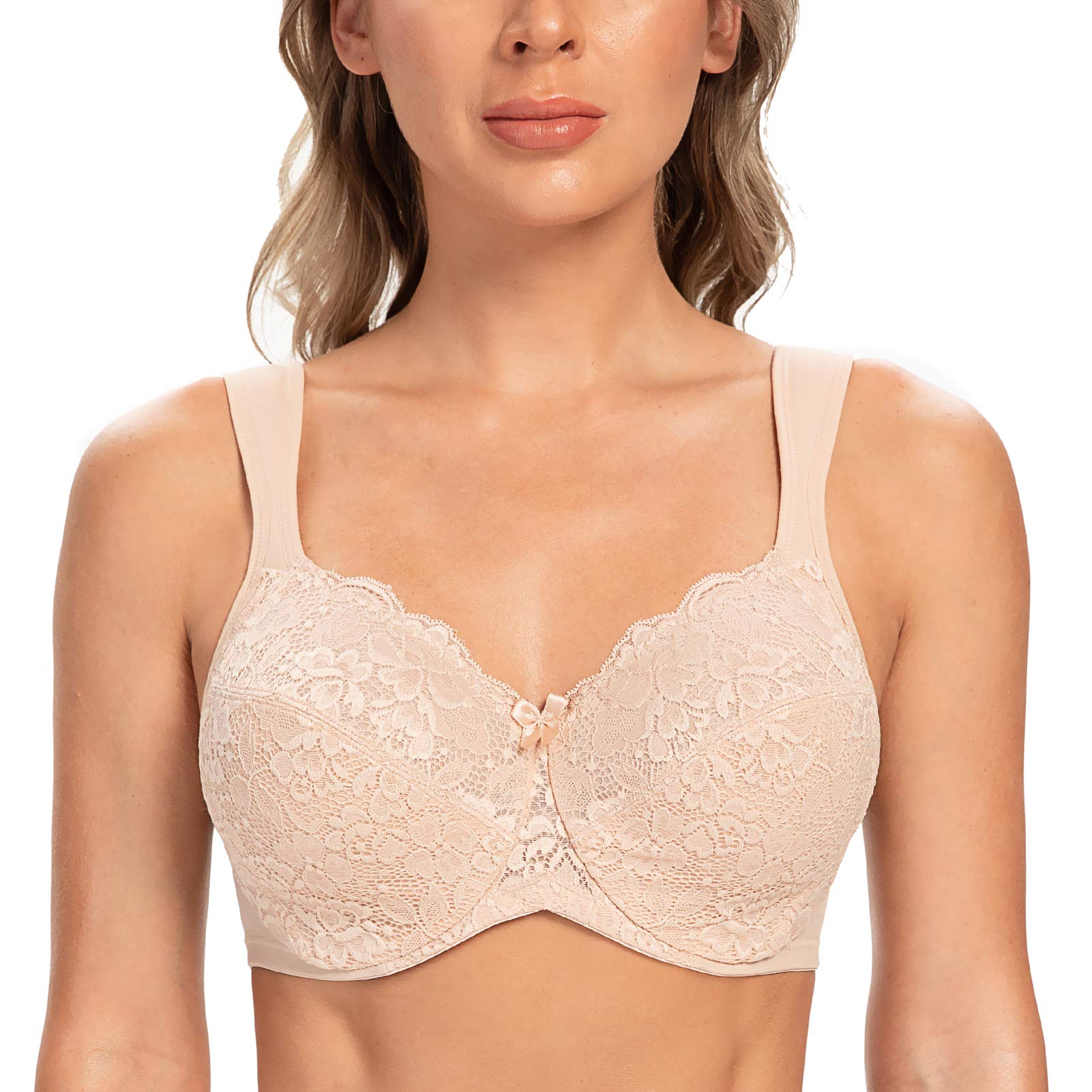 CASOLACE Women's Full Coverage Plus Size Lace Seamless Underwire Minimizer Bras - Comfortable Support for Everyday Wear & Special Occasions