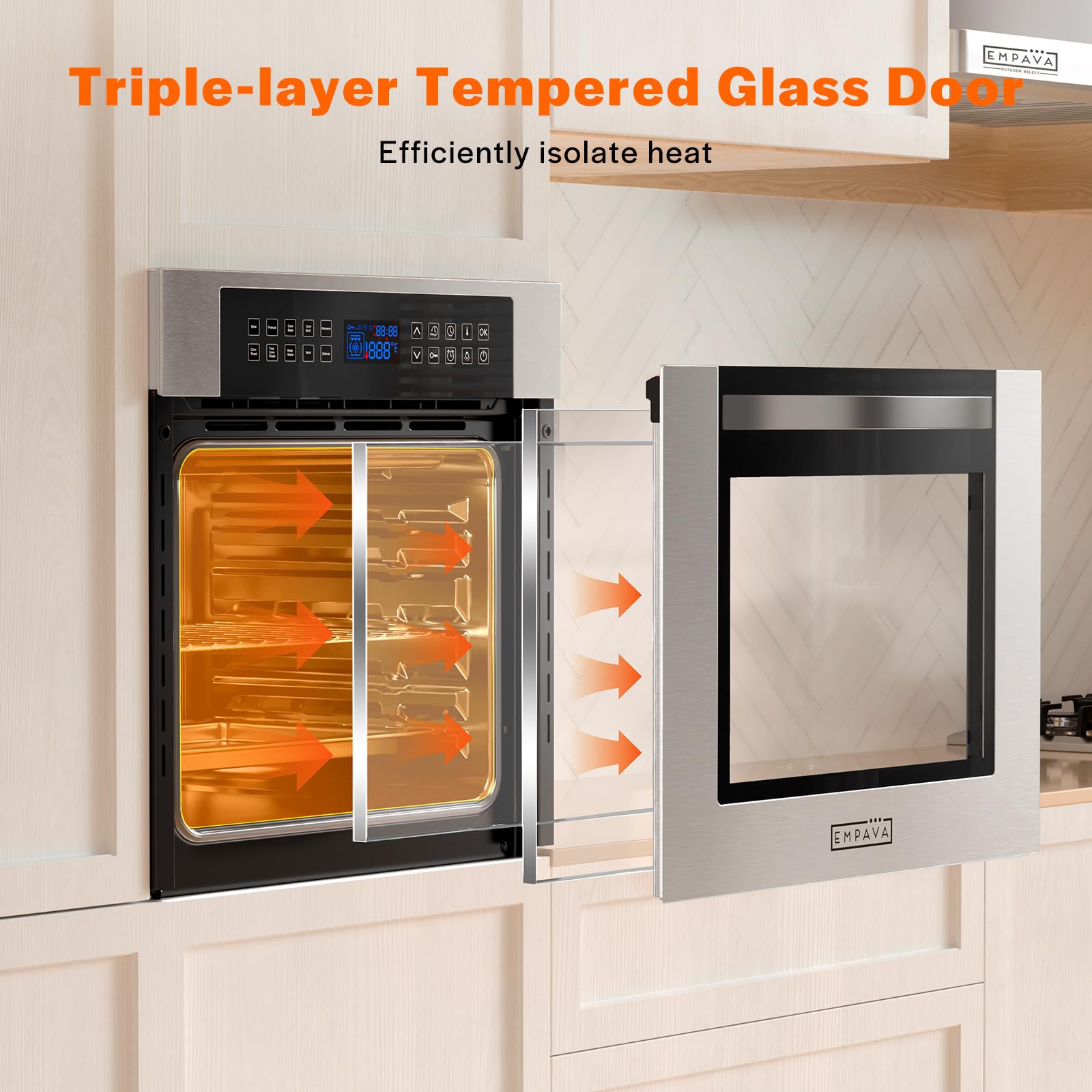 Empava 24 Inch Built-in Electric Single Wall Oven - 10 Cooking Modes with 360° Rotisserie & Touch Control - Stainless Steel Smart Oven SC02 for Baking, Roasting, and Family Cooking