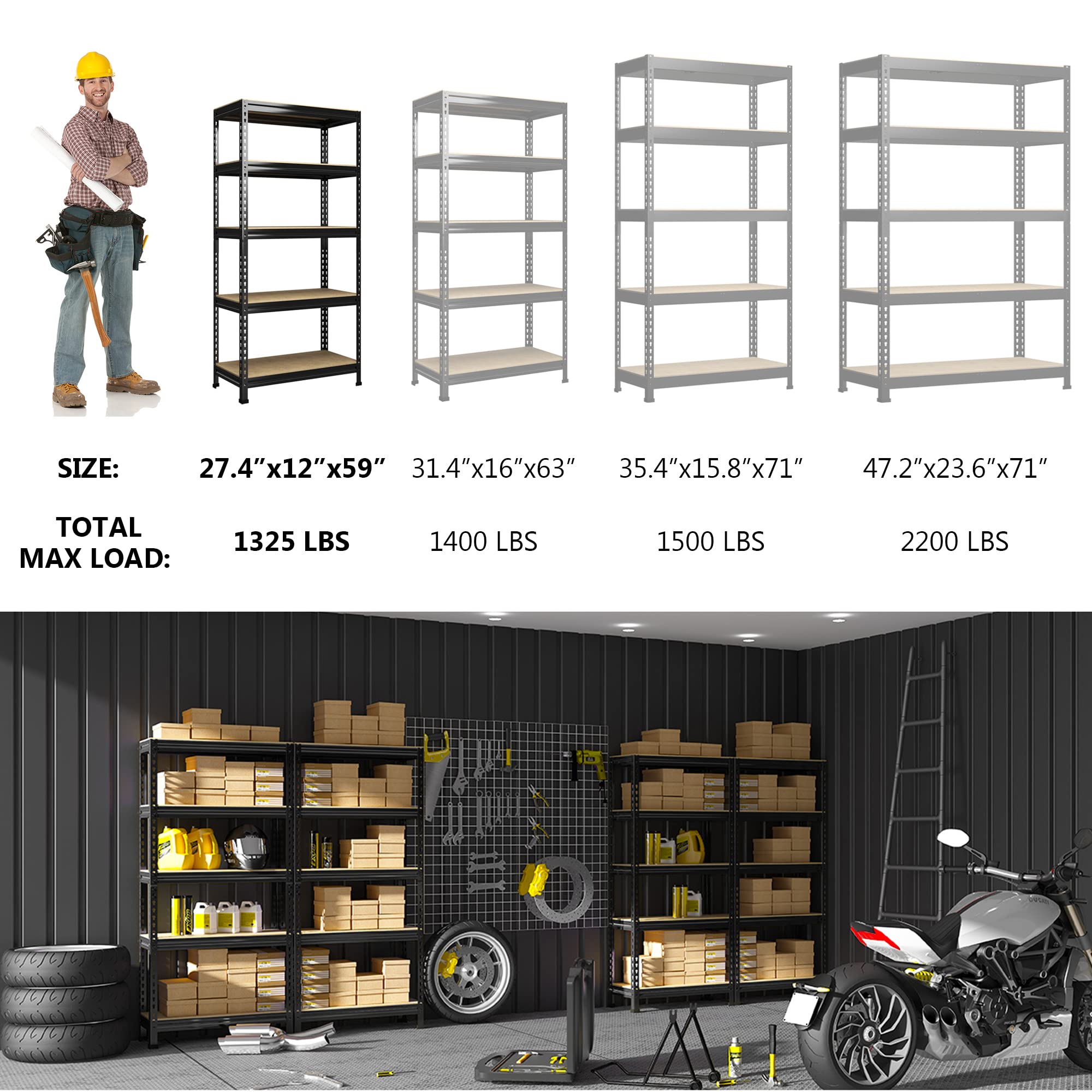 PrimeZone 5-Tier Heavy Duty Metal Storage Shelves - Adjustable Garage Shelving Unit for Warehouse, Pantry, Closet & Kitchen Organization (28
