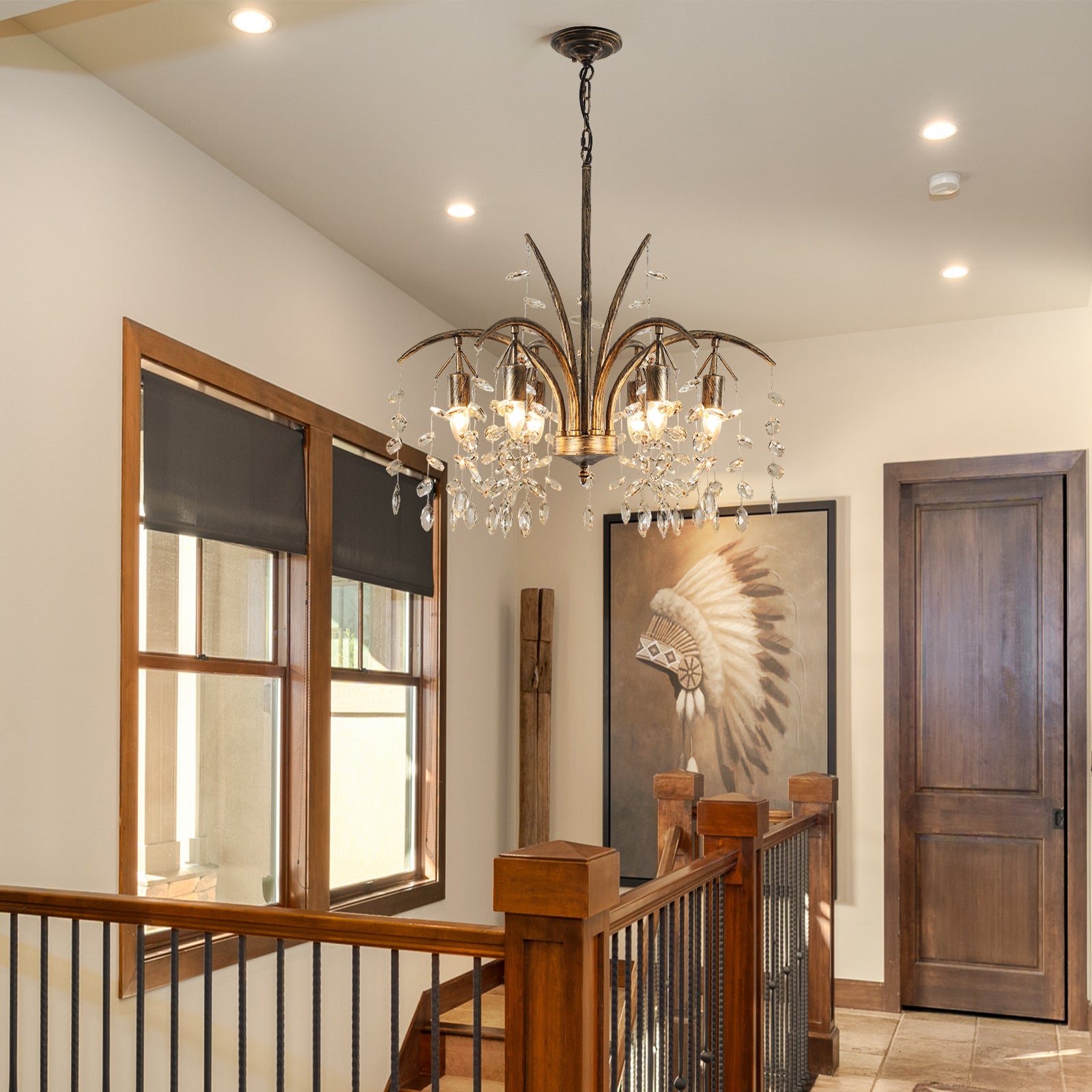 Glowlings 6-Light French Luxury Crystal Chandelier with Tree Branch Leaves Design - Elegant Dining Room & Bedroom Lighting Fixture for Romantic Ambiance