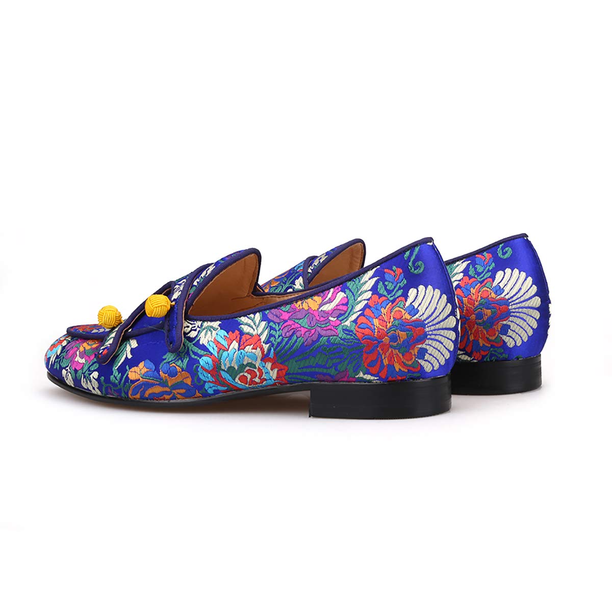 HI&HANN Men's Silk Loafers - Chinese Style Embroidered Flower Slippers for Wedding, Party & Formal Occasions - Comfortable Smoking Shoes for Indoor/Outdoor Wear