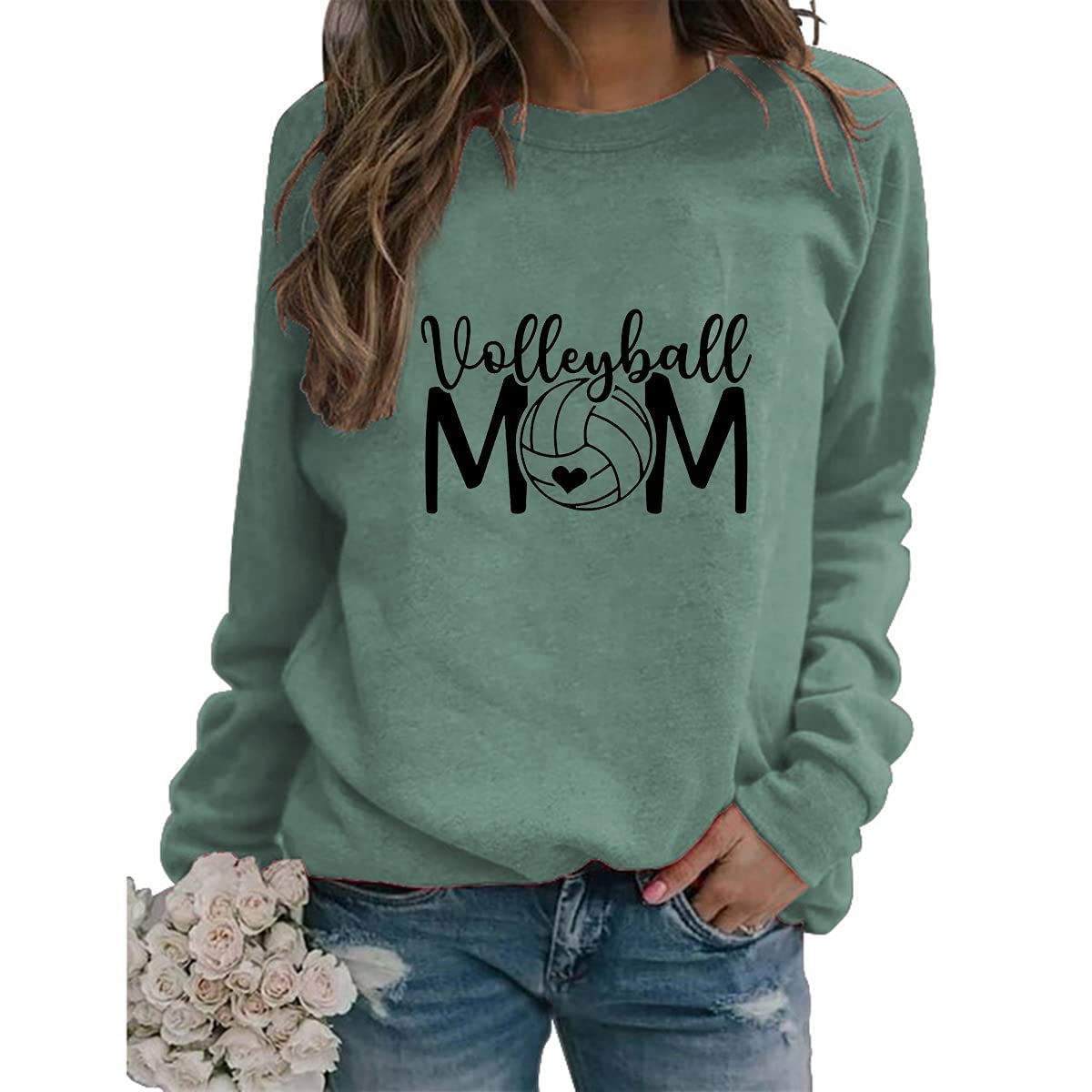 Volleyball Mom Sweatshirt - Women's Cute Graphic Long Sleeve Crewneck Pullover Top - Perfect for Game Days, Team Spirit & Casual Wear