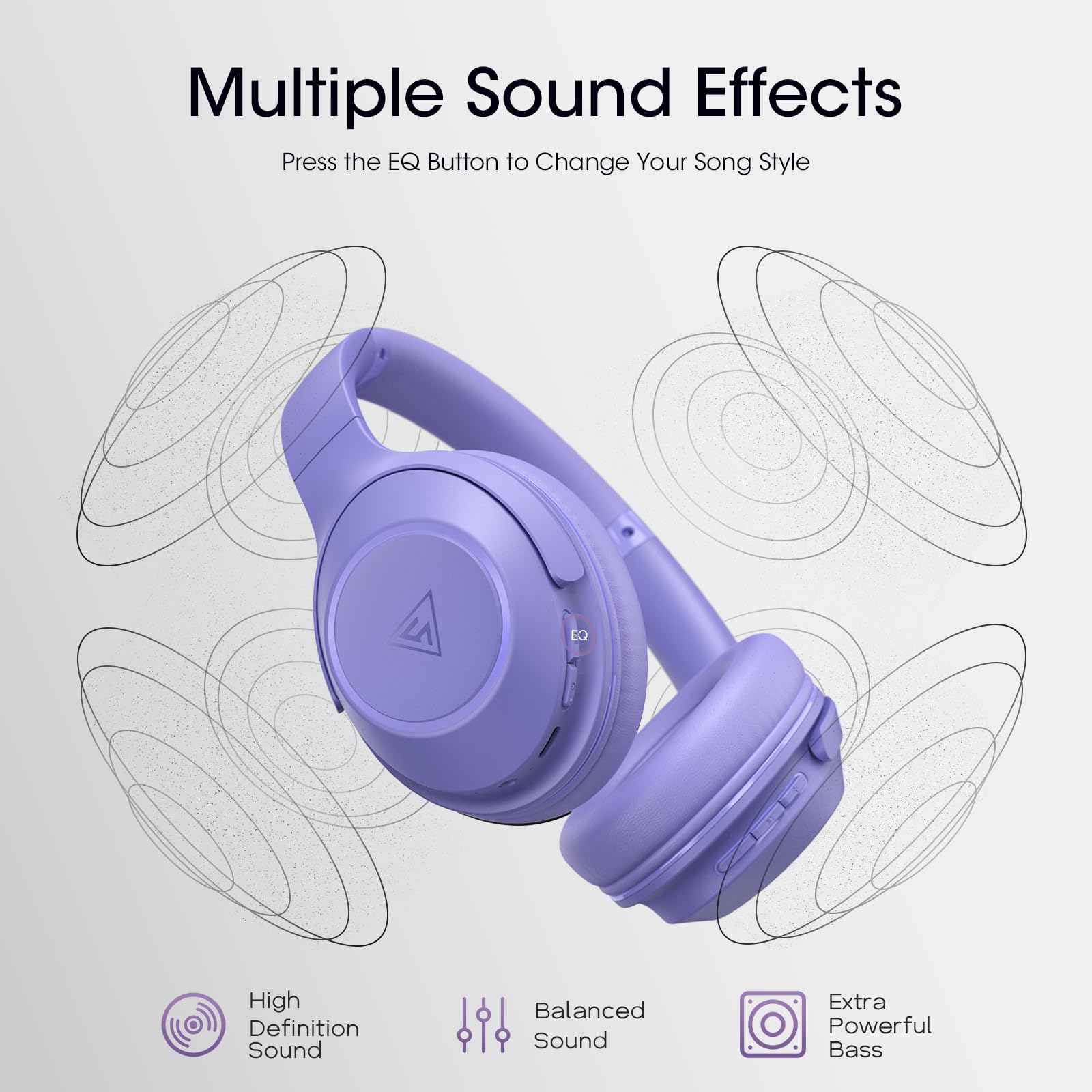 DOQAUS Wireless Bluetooth Headphones with Microphone - 70 Hours Playtime, Hi-Fi Stereo Sound, 3 EQ Modes, Foldable Design for iPhone, Android, PC - Perfect for Travel, Office & Gaming (Purple)