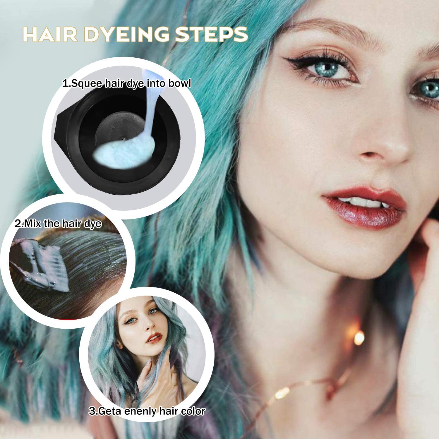 E-DUNIA Professional Hair Coloring Kit - 6 Piece Set with Reusable Mixing Bowl, 3 Dye Brushes, Shower Cap & Styling Comb (Black) | Perfect for Salon, Home Hair Dye & DIY Hair Coloring