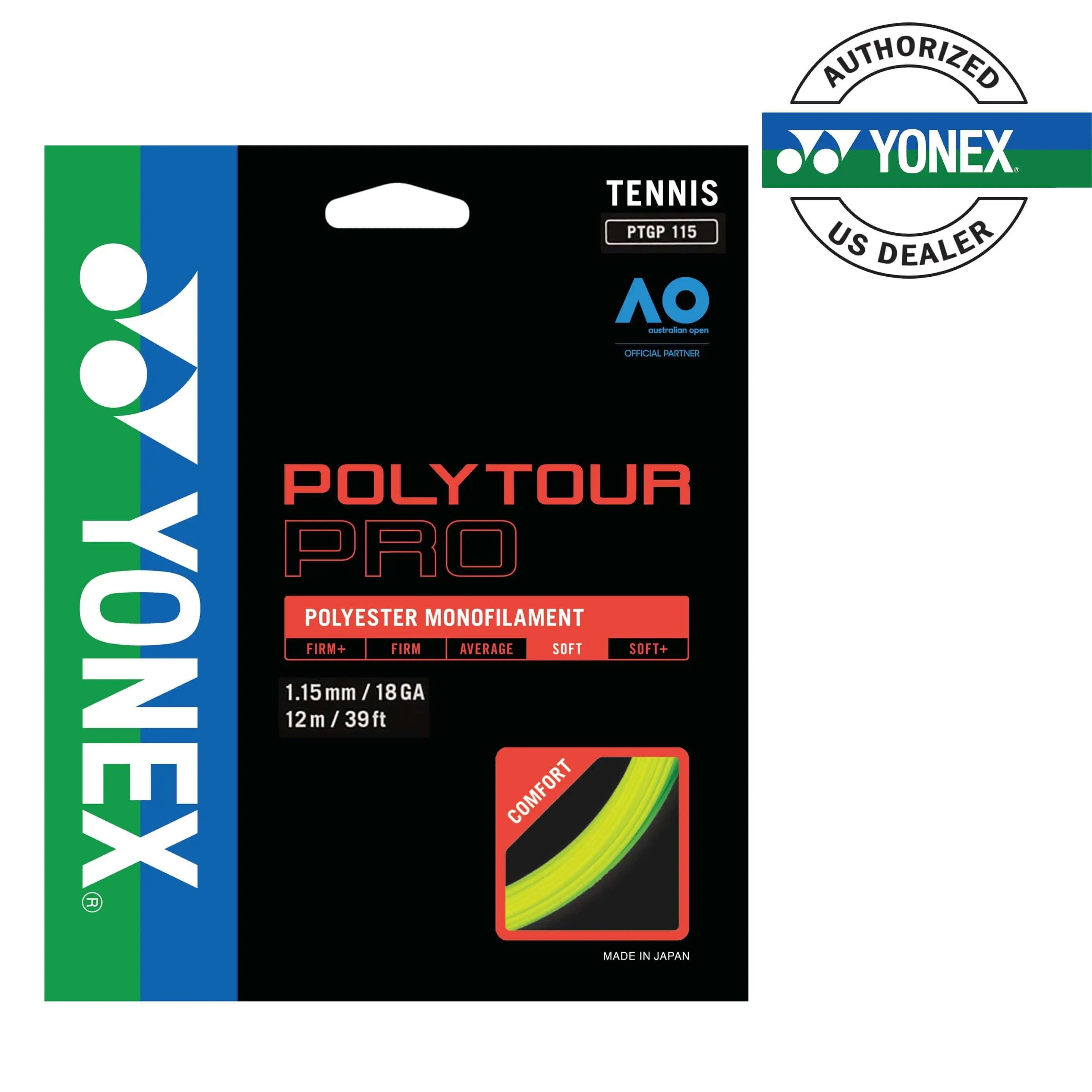 Yonex Polytour Pro 115/18 Tennis String - High Performance Polyester String for Power & Control - Perfect for Competitive Play & Tournament Matches