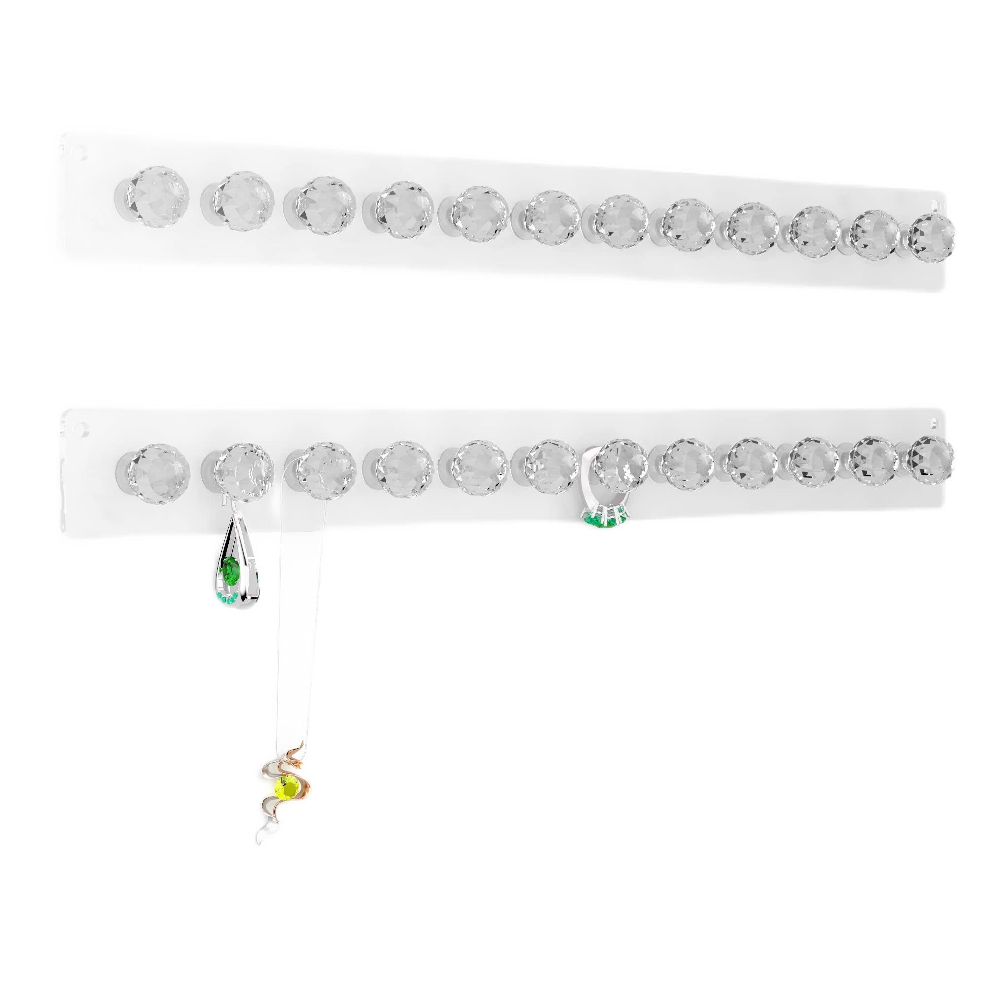 2 Pack Acrylic Necklace Hangers - Wall Mounted Jewelry Organizer with 12 Diamond Shape Hooks for Necklaces, Bracelets & Pendants | Space-Saving Jewelry Storage Solution for Women & Girls | Perfect for Bedroom, Closet & Bathroom Organization