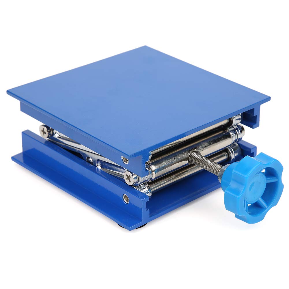 4X4 Scissor Jack Stand - 100x100mm Blue Electroplated Aluminum Lifting Platform for Lab Equipment, Car Repair & DIY Projects - Heavy Duty Scissor Jack Lifter Rack for Workbench, Garage & Industrial Use