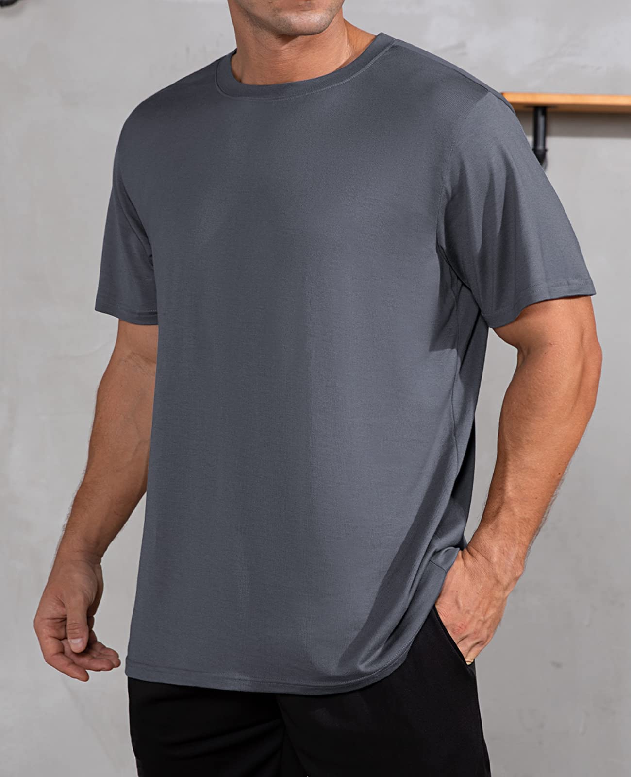 QUALFORT Men's Bamboo Viscose T-Shirt - Soft Breathable Crewneck Undershirt for Casual Wear & Layering | Eco-Friendly Comfort Shirt for Everyday Use