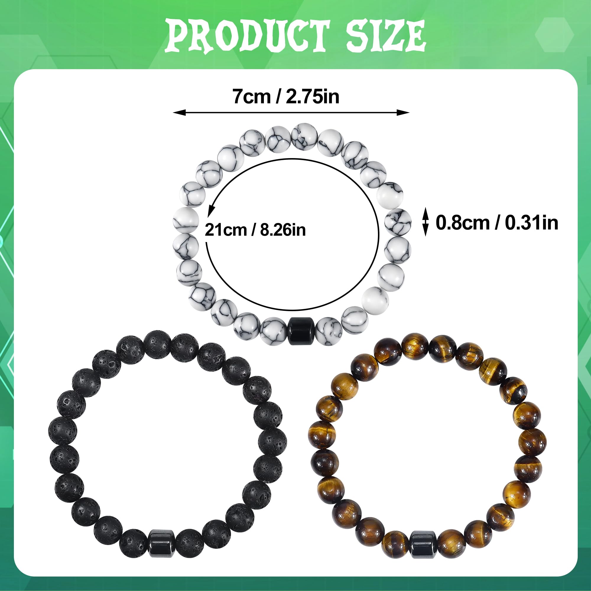 Albefer 3Pcs Natural Tiger Eye Stone Beaded Bracelet for Men & Women - Adjustable Healing Crystal Jewelry for Protection, Wealth & Positive Energy - Perfect Birthday Gift, Meditation & Spiritual Wellness Accessory