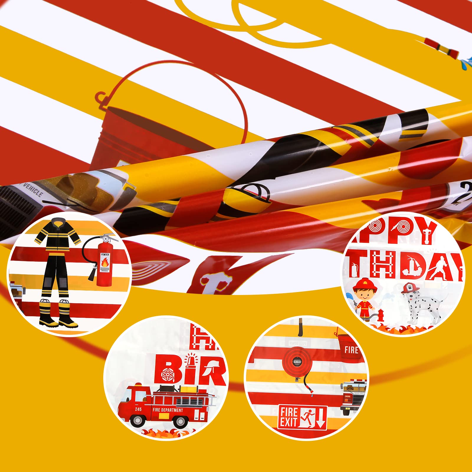 Lcoor 2-Pack Fire Truck Tablecloths - Disposable Plastic Firetruck Table Covers for Firefighter Theme Birthday Parties, Decorations & Supplies | Perfect for Kids' Birthday Decor, Fire Station Events & Themed Celebrations