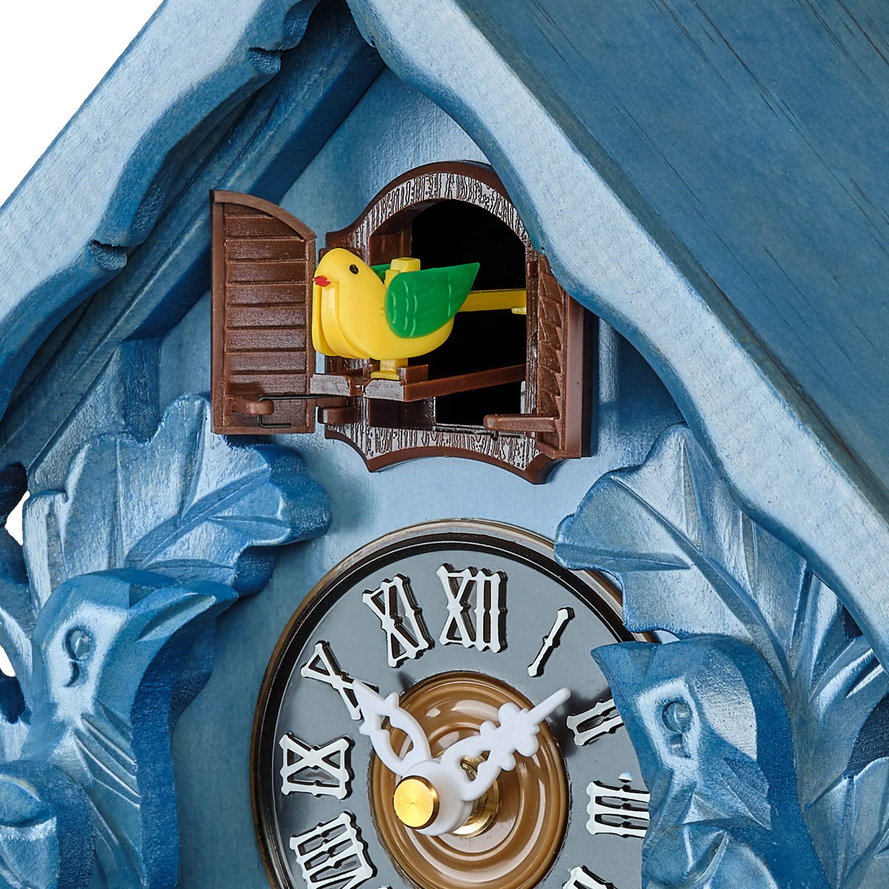 TIMEGEAR Blue Cuckoo Clock with Night Mode - Handcrafted Wooden Wall Clock with Singing Bird & Swinging Pendulum - Perfect for Home, Office & Cabin Decor