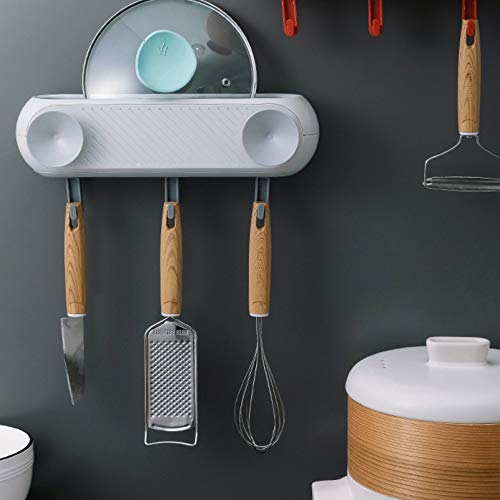 Pot Lid Rack with Hooks - Wall Mounted Kitchen Organizer for Pots & Pans Storage