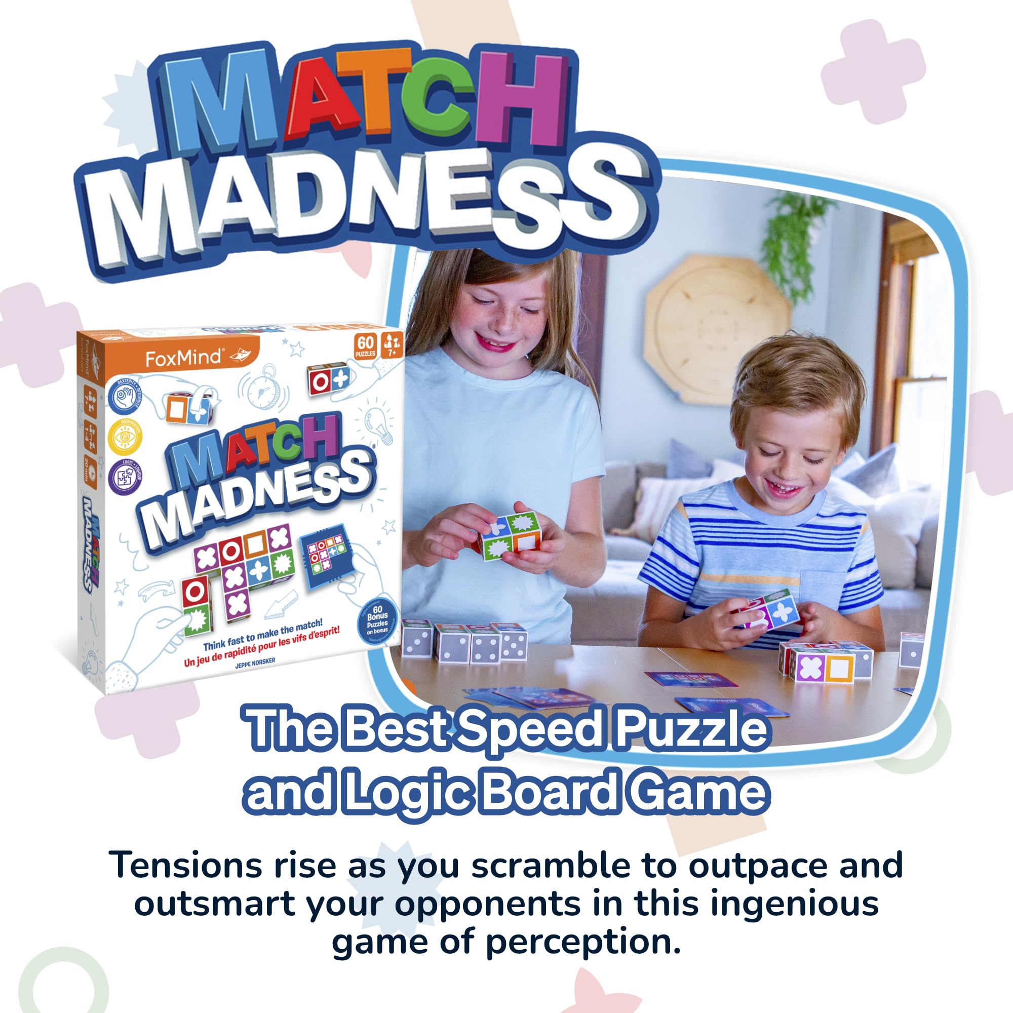 Foxmind Match Madness Board Game - Dual Mode Visual Matching Puzzle for Problem Solving, Fun Family Game Night for Adults & Kids, Perfect for Parties & Brain Training