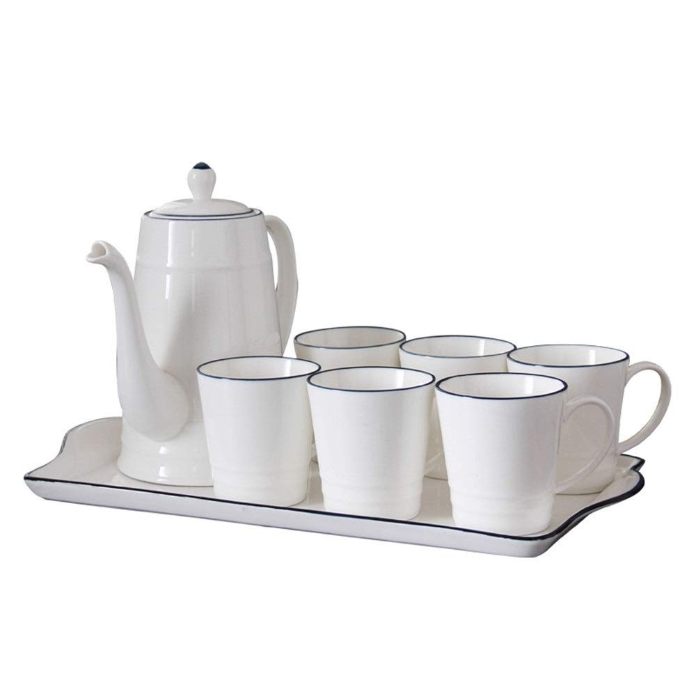 Premium Ceramic Tea & Coffee Cup Set - 6-Piece Nordic Style Tea Cups with Ceramic Tray - Elegant Tea Party & Home Decor Accessories for Afternoon Tea, Office Break, and Gift Giving