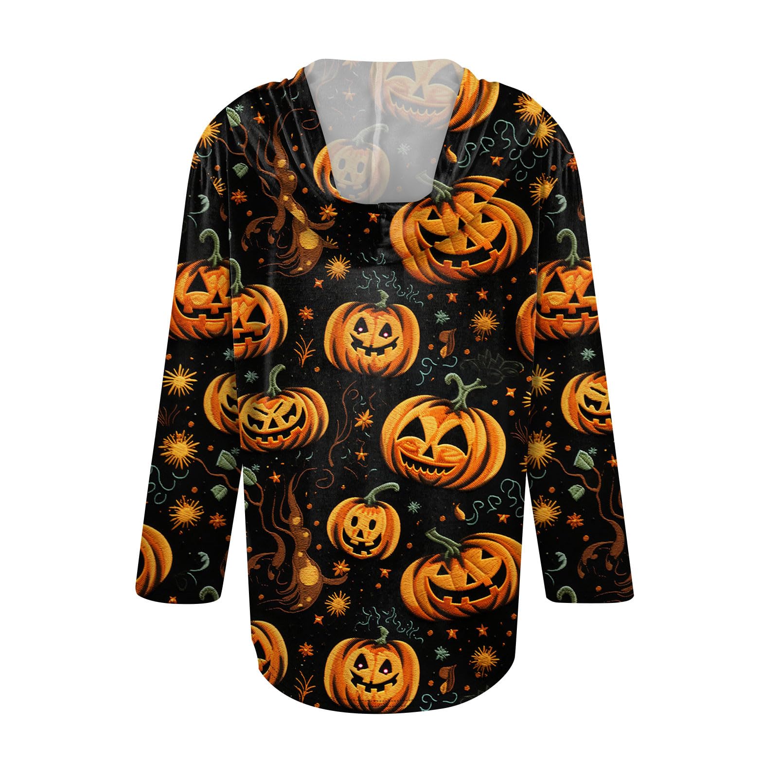 2024 Halloween Costumes for Women - Fall Graphic Hoodies with 3/4 Sleeves & Henley Buttons | Cute Halloween Outfits & Party Costume Ideas