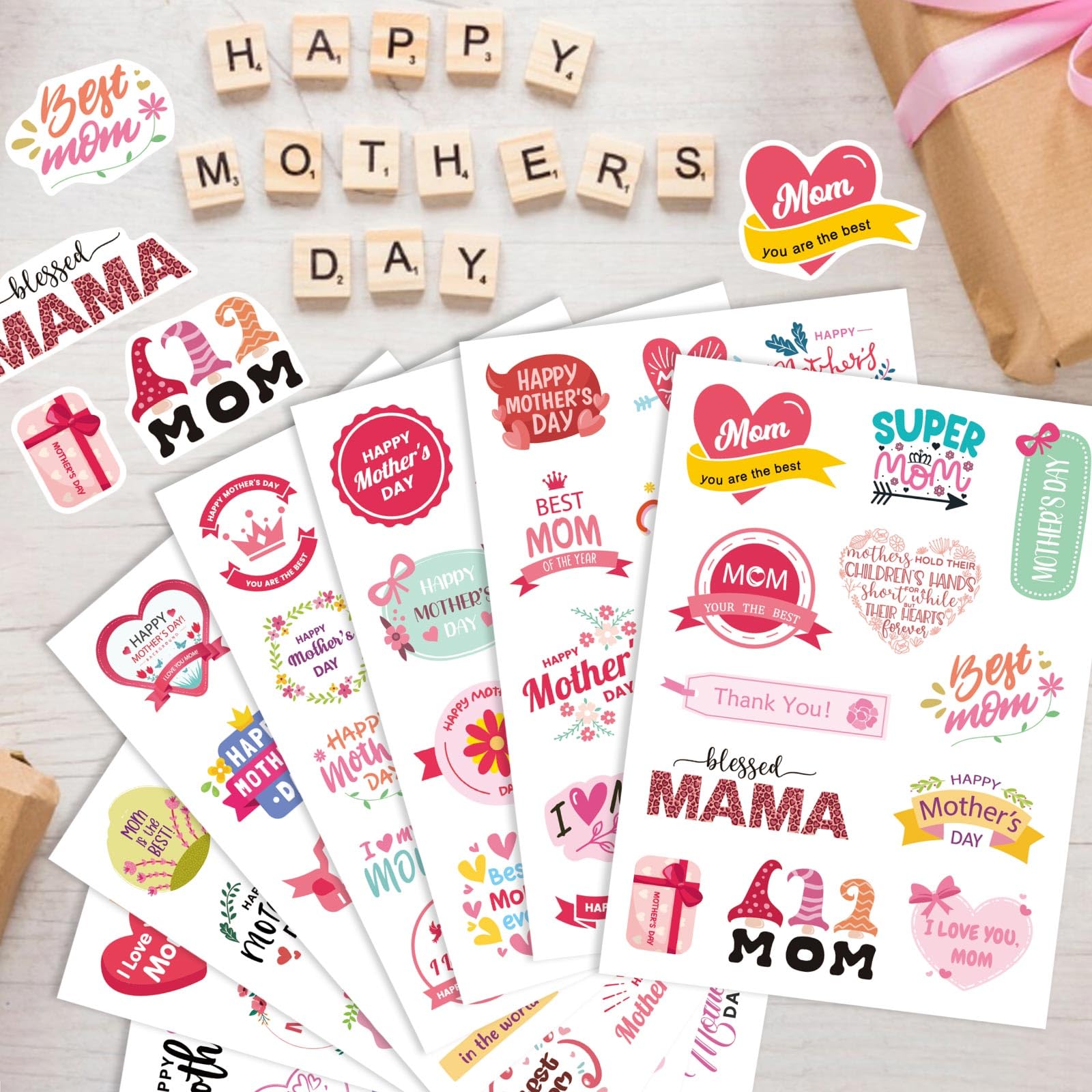 321Pcs Happy Mother's Day Stickers - Cute Mom Stickers for Scrapbooking, DIY Cards, Gift Wrapping & Journaling - Perfect Mothers Day Gift Labels & Decoration
