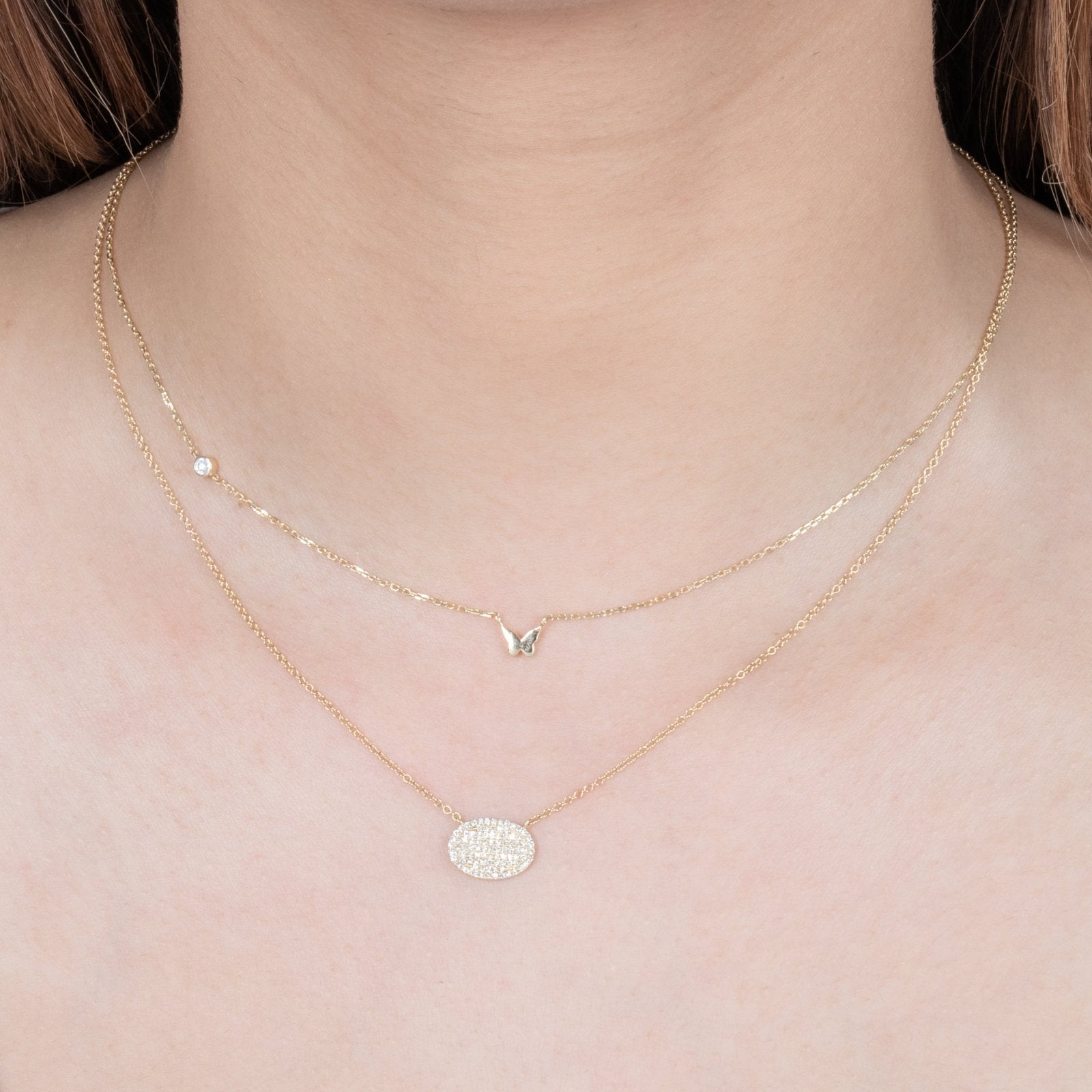 14K Yellow Gold Oval Diamond Pavé Station Necklace - Elegant Dainty Layering Jewelry for Women, Perfect for Weddings, Anniversaries & Everyday Wear