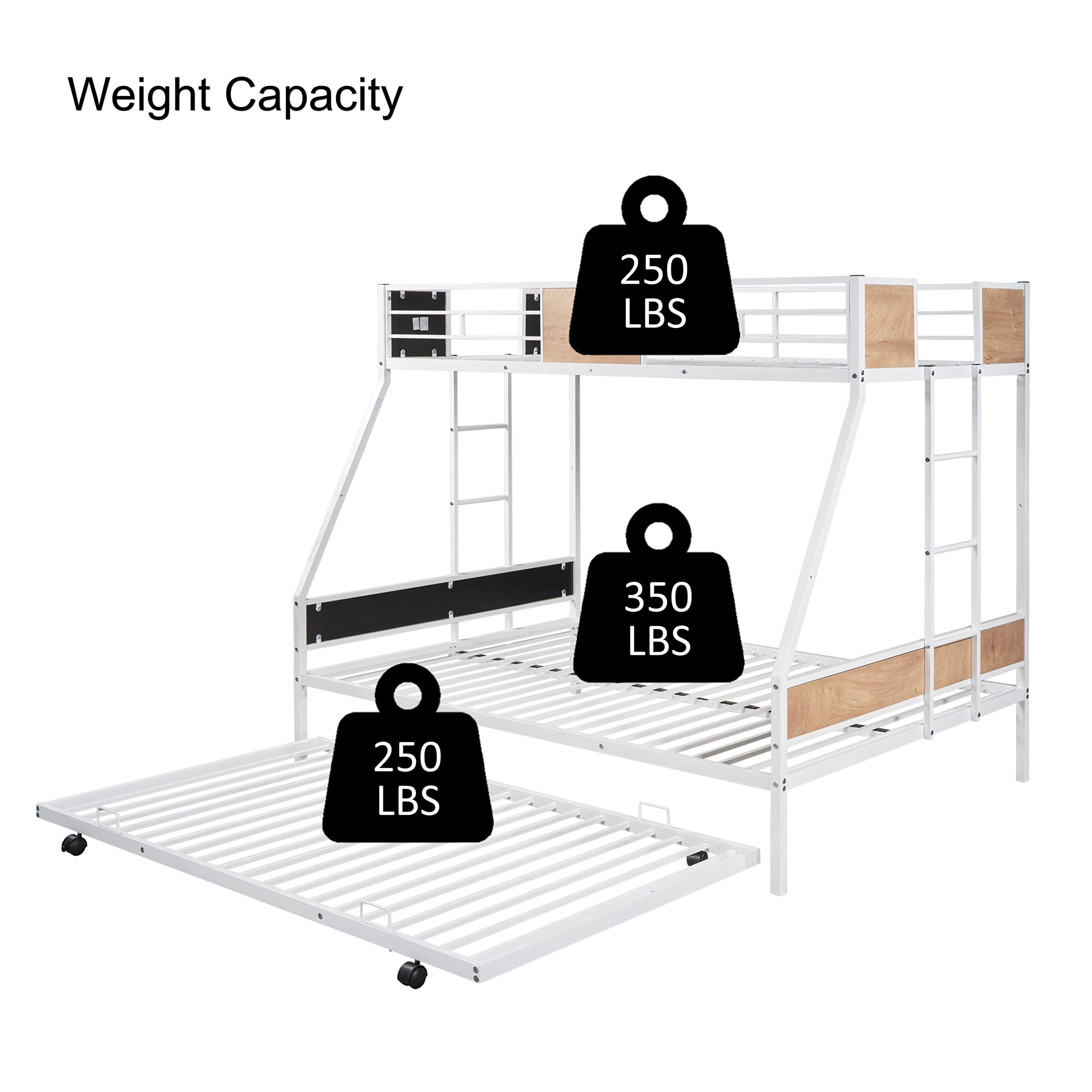 Merax Twin Over Full Bunk Bed with Trundle - Sturdy Steel Bunk Bed Frame with Safety Rail & Ladder - Space-Saving Solution for Kids Bedroom, Dorm Room, Boys & Girls (Light Brown) - Perfect for Small Spaces, Sleepovers & Multi-Child Rooms