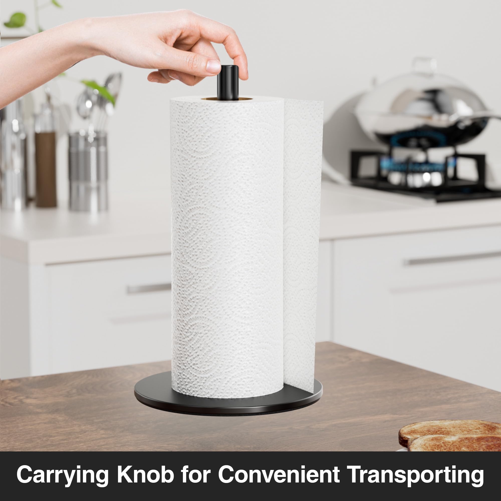 Stainless Steel Free-Standing Paper Towel Holder for Kitchen Countertop - Classic Black Kitchen Roll Organizer & Dispenser | Perfect for Home, Office, Restaurant Use