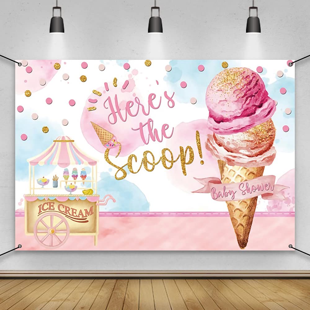 6x3.6ft Ice Cream Themed Polyester Banner for Baby Shower Decorations | Girls Baby Shower Backdrop & Party Decor | Perfect for Birthday Parties, Gender Reveals & Nursery Decorations