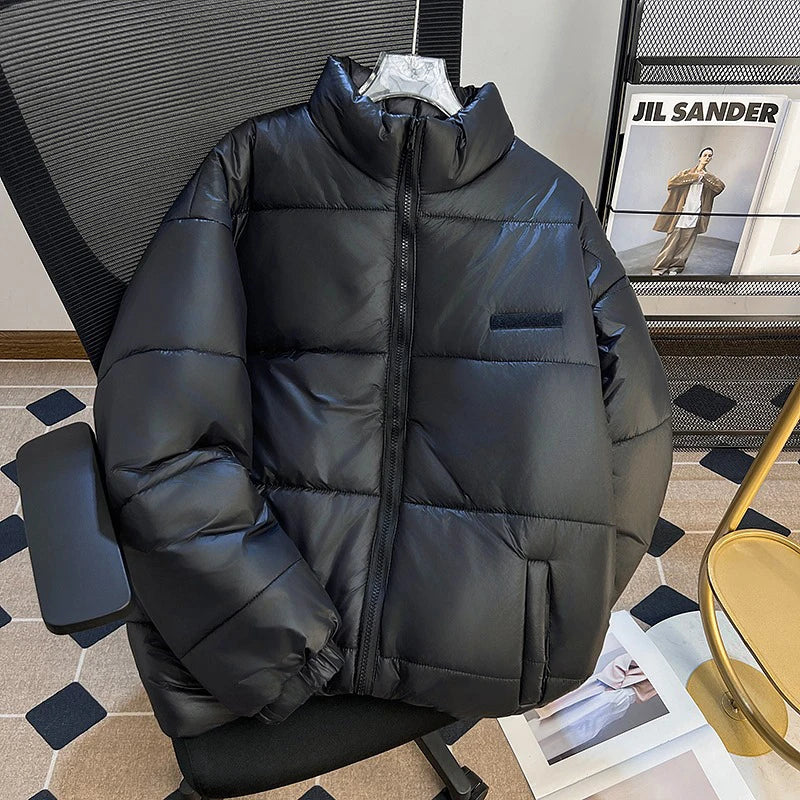 Men's Thick Cotton Jacket - American Style Stand Collar Winter Coat for Men | Warm Padded Outerwear | Casual Solid Color Jacket for Outdoor Activities & Daily Wear | Model 9C9275