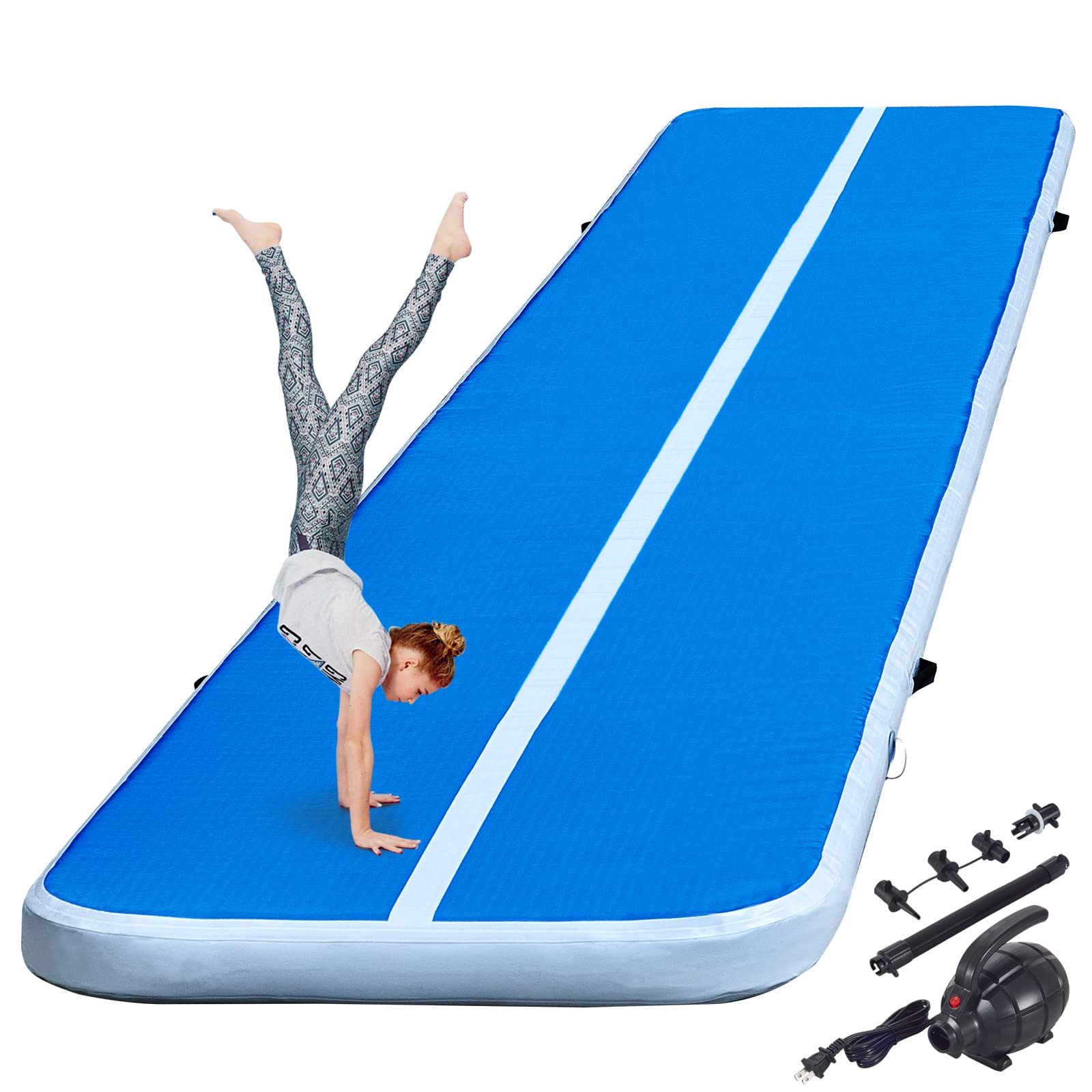VEVOR 16ft Inflatable Air Gymnastic Mat - 4 Inch Thick Tumble Track with Electric Pump | Durable Training Mat for Home Gym, Cheerleading, Yoga & Water Play | Perfect for Backyard, Studio & Poolside Activities