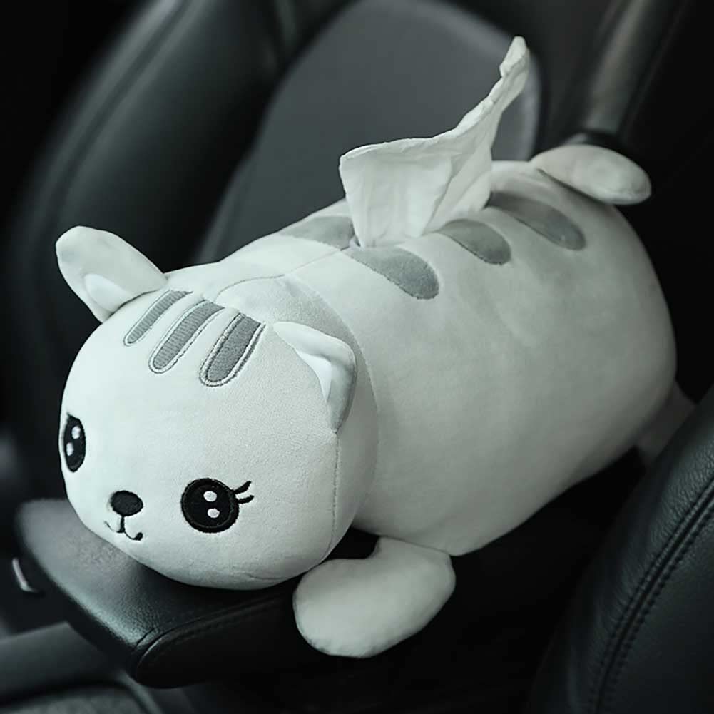 Soft Plush Elephant Tissue Box Cover - Decorative Holder for Car, Home, Bathroom Vanity & Office Desk - Cute Organizer for Tissues with Cat Design - Perfect for Nightstands, Countertops & Gift Giving