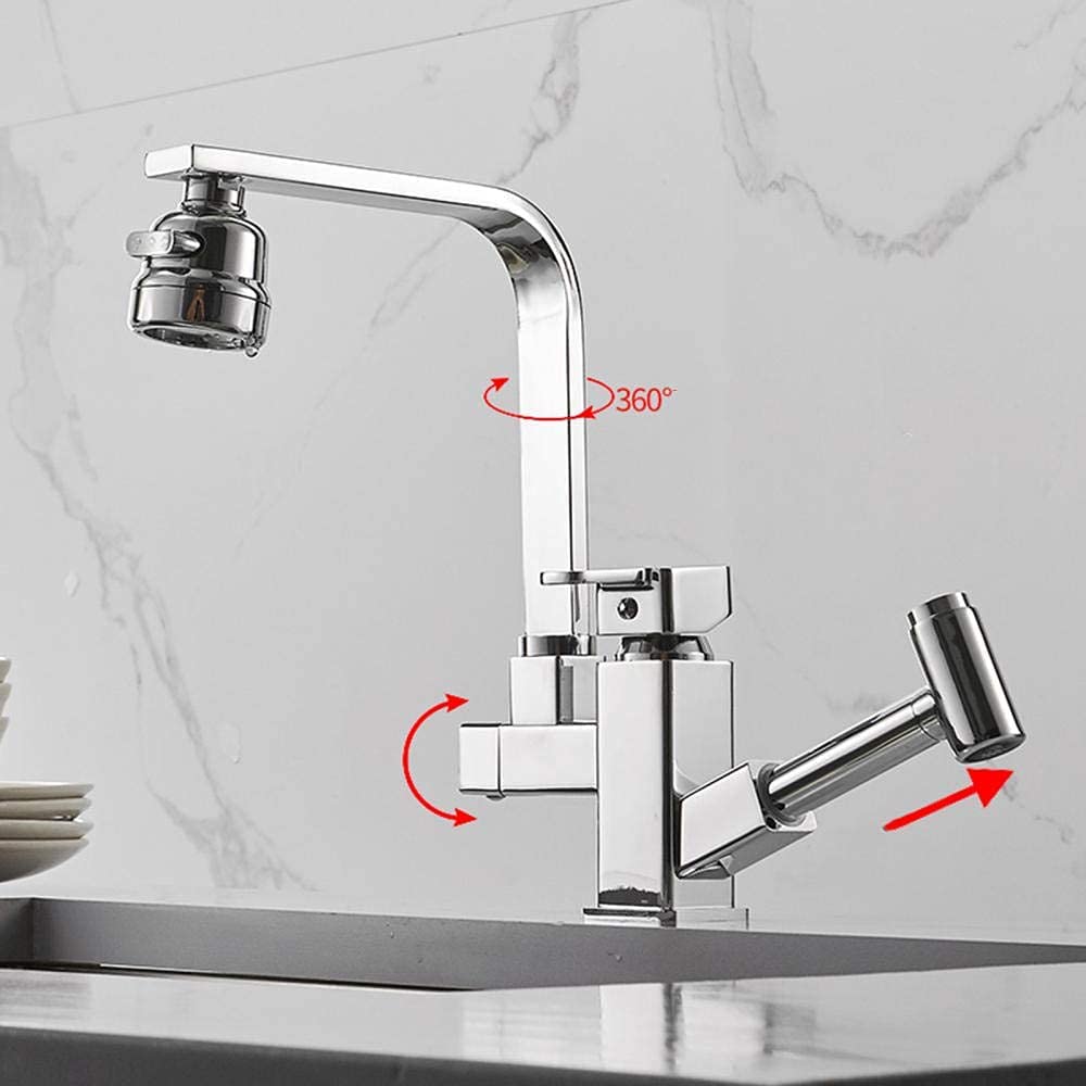 Brass Pull-Out Kitchen Faucet with Spray Gun - 360° Swivel, Hot & Cold Water Mixer Tap, Telescopic Design, Multi-Function for Modern Kitchen Sink - Perfect for Washing Dishes, Filling Pots & Cleaning Vegetables