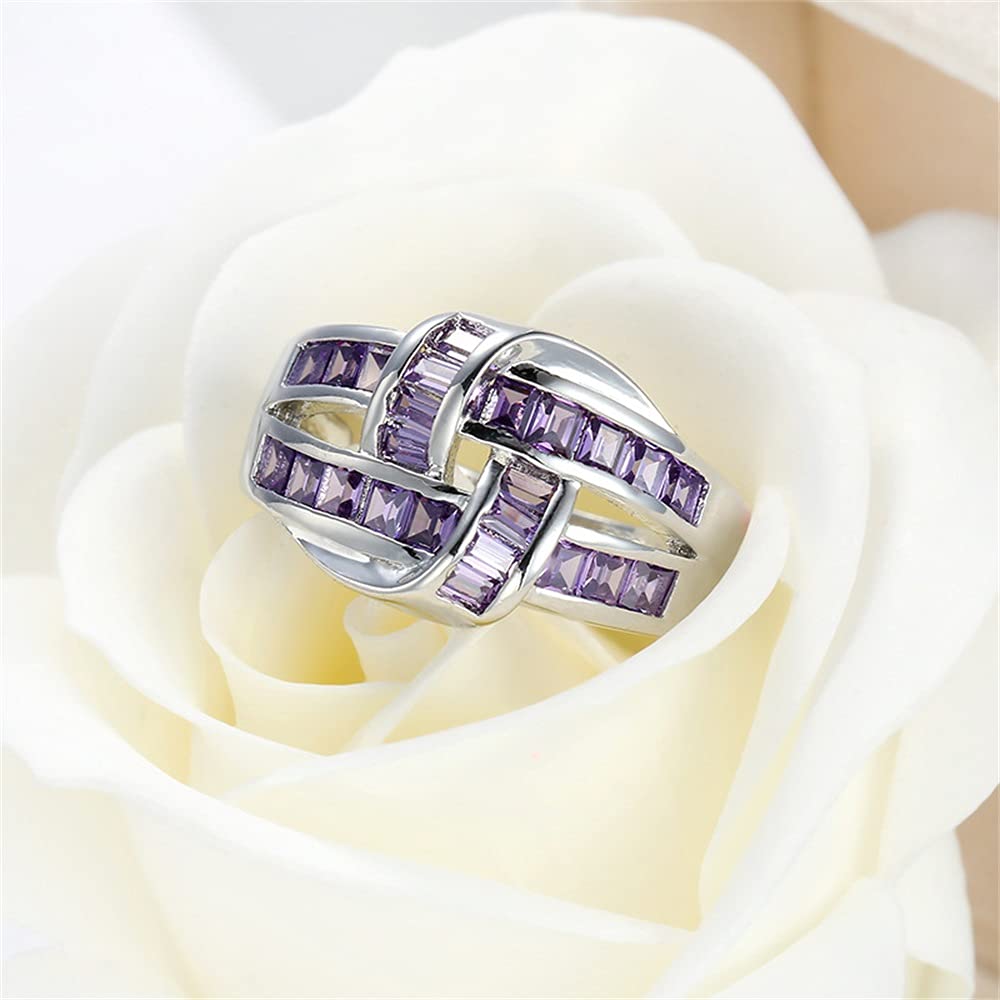 925 Sterling Silver Amethyst Criss Cross Multi Row Ring with CZ Diamonds - Elegant Eternity Wedding Band, Promise & Engagement Ring for Women - Perfect for Parties, Anniversaries & Special Occasions
