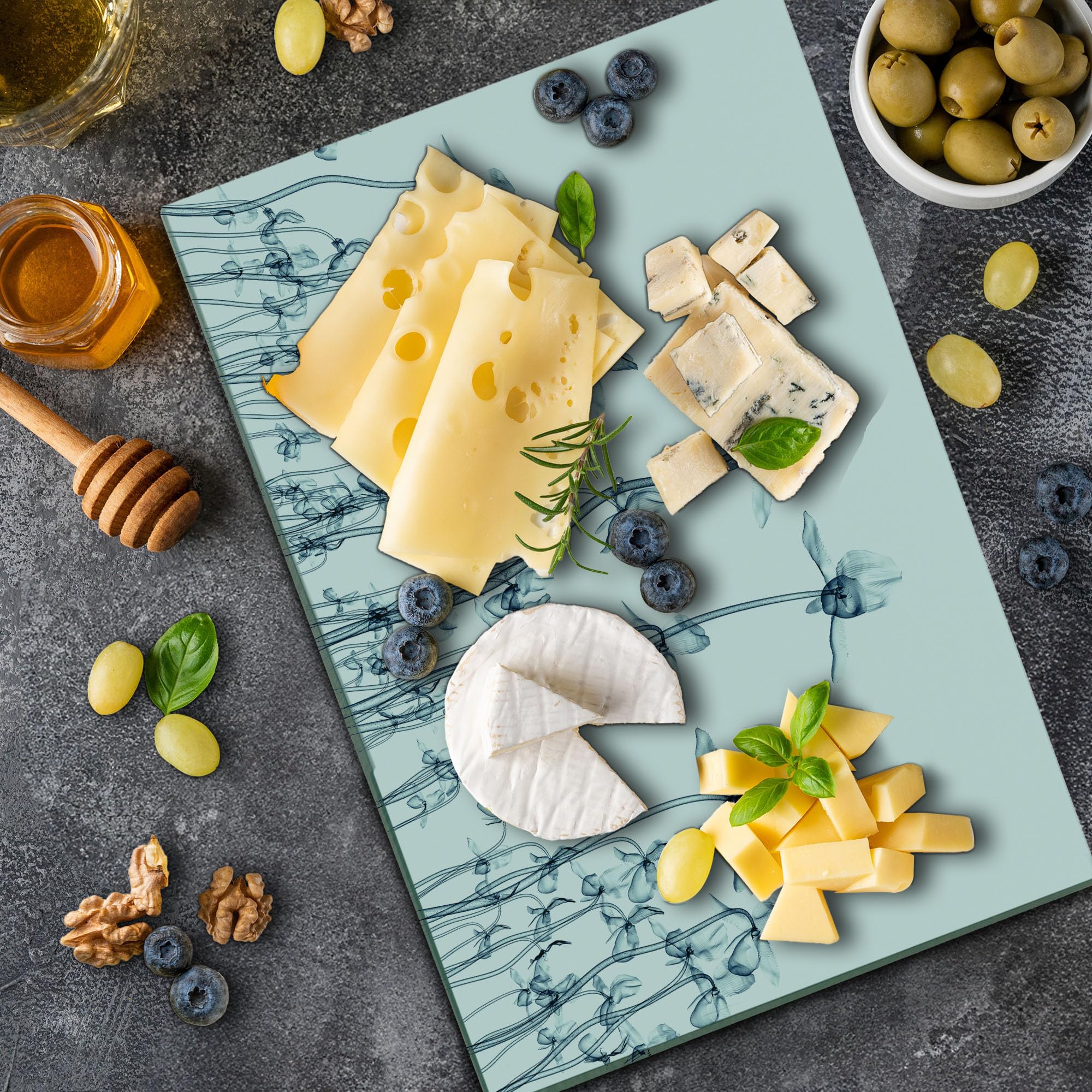 Ambesonne Orchid X-ray Art Glass Cutting Board - Large Tempered Glass Serving Tray with Unique Floral Design - Perfect for Kitchen Prep, Charcuterie Boards & Home Decor (Teal & White)