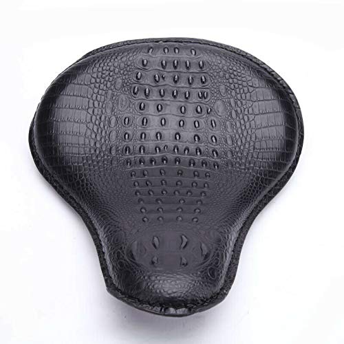 Black PU Leather Alligator Motorcycle Seat with Chrome Spring Bracket Kit for Harley Sportster Chopper Bobber - Slim Solo Driver Seat for Custom Bike Builds & Urban Cruising